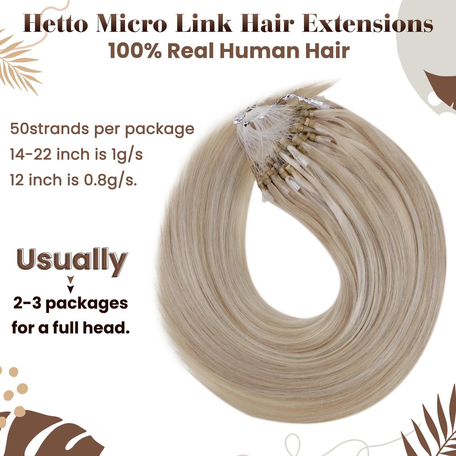 Hetto Micro Bead Hair Extensions Real Human Hair Microlink Extensions Blonde Highlighted Micro Beads Hair Extensions Invisible M