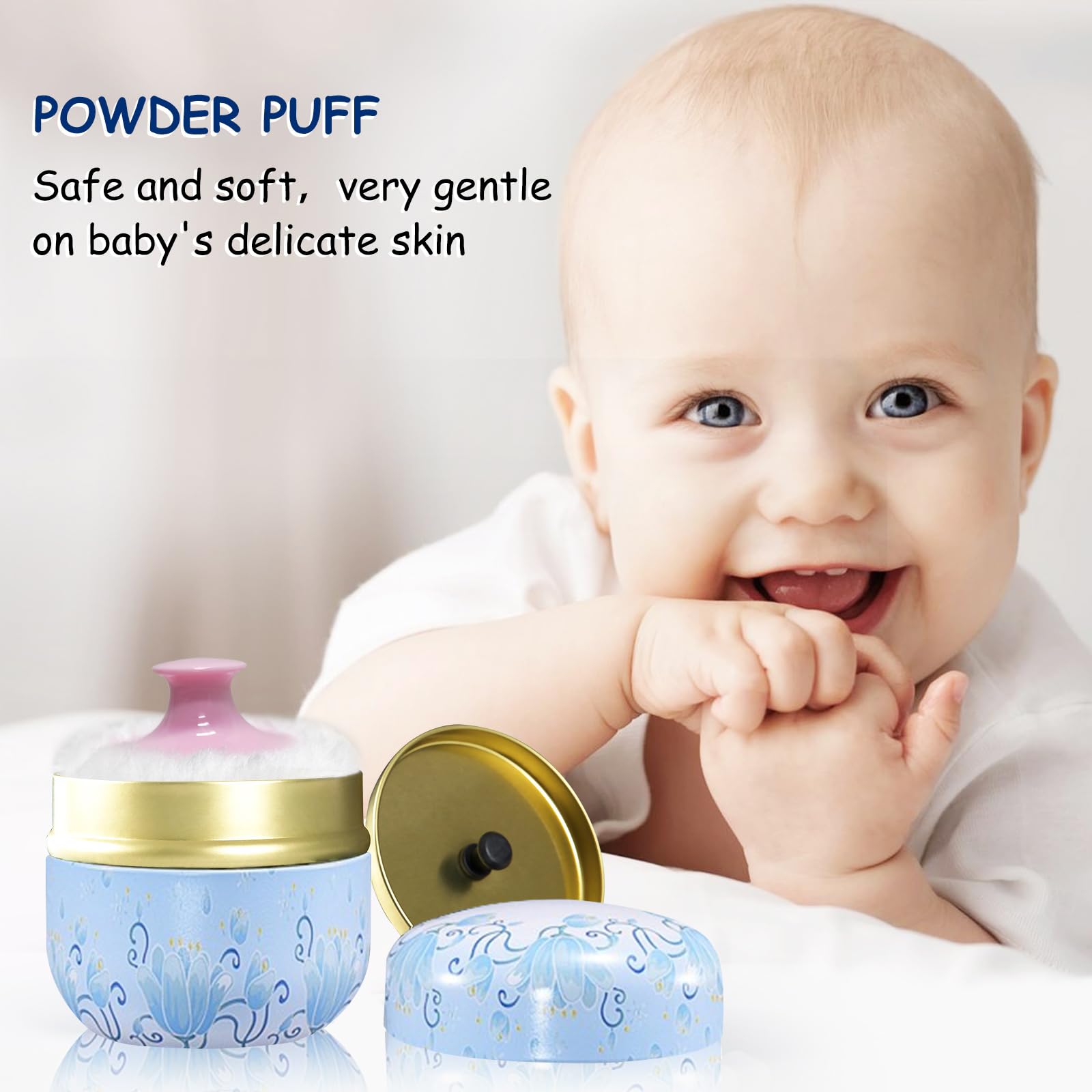 Qopoto Body Powder Puff And Container For Dusting Powder, Women Powder Puff And Powder Case For Bath And Travel (Light Blue)