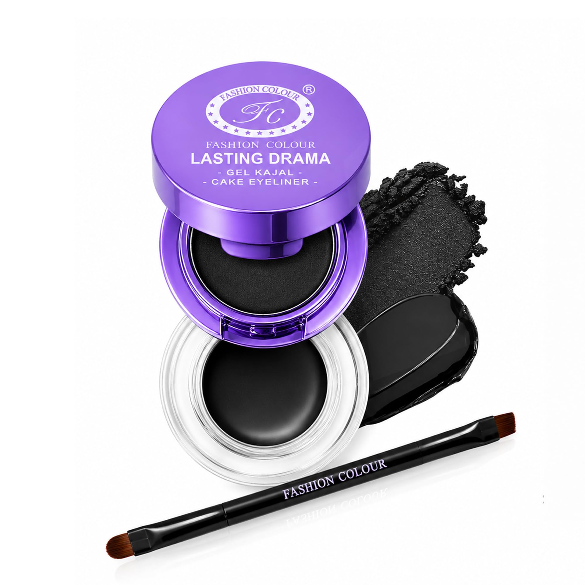 Fashion Colour 2In1 Gel Eyeliner & Waterproof Kajal | Smudge Proof Black Gel Eyeliner With Dual End Liner Brush | 24H LongLas