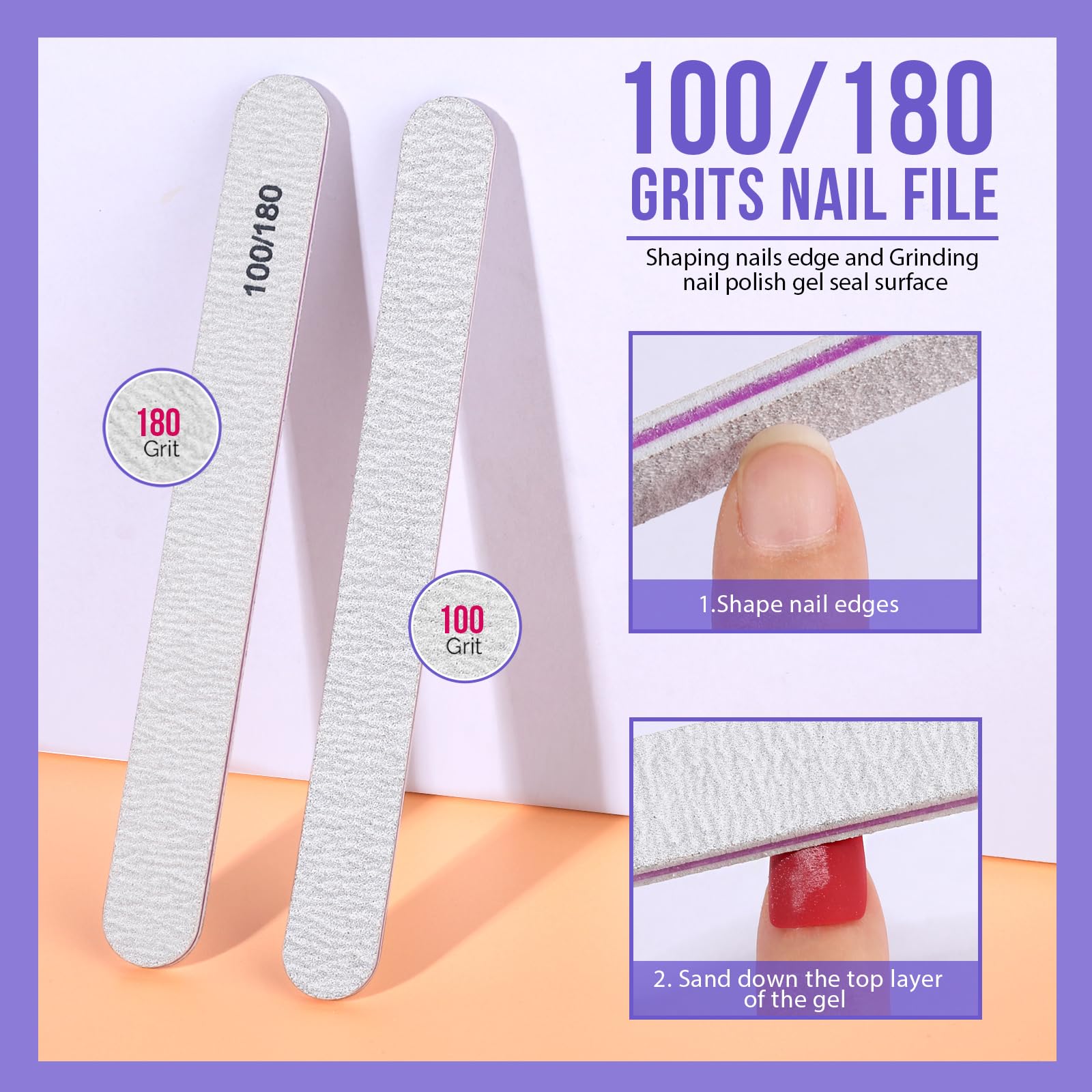Teenitor Nail Polish Gel Remover Tools Kit With Nail Clips Nail Remover Pads Cuticle Pusher Nail Brushes Nail File Grits 120/180