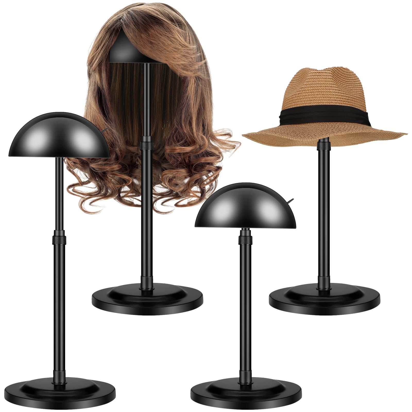 Tatuo 4 Pcs Wig Holders, 9.8-18.9 Adjustable Height Wig Head Stand Portable Hat Display Holder Storage for Multiple Travel Wigs 