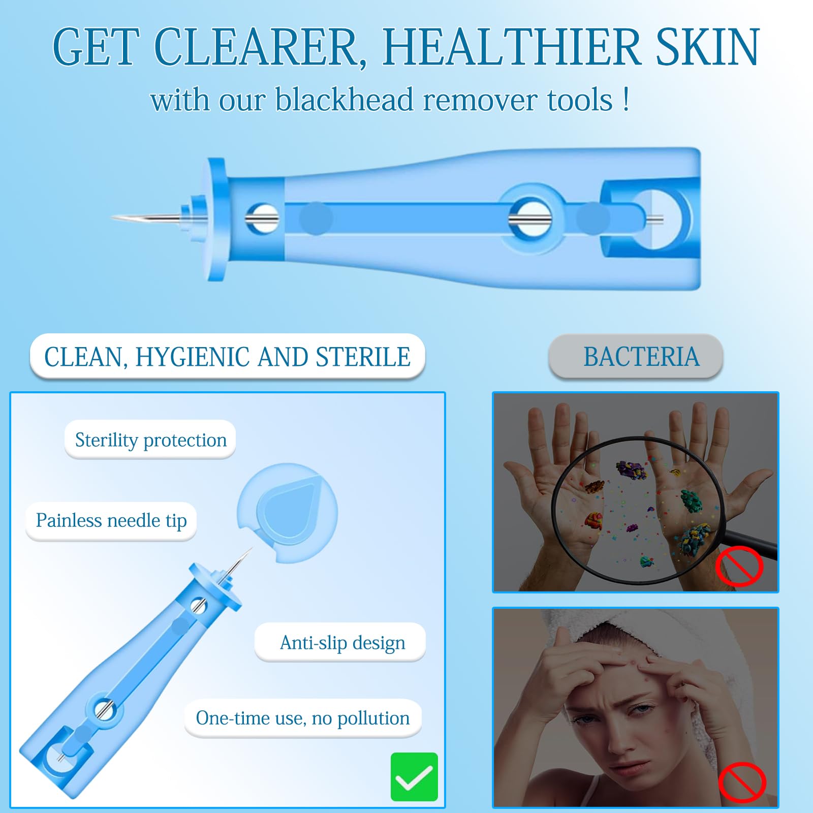 Sterile Needles for Pimples, 50 Pcs Disposable Sterile Pimple Needle and 72 Dots Acne Pimple Stickers, Pimple Popper for Clear S