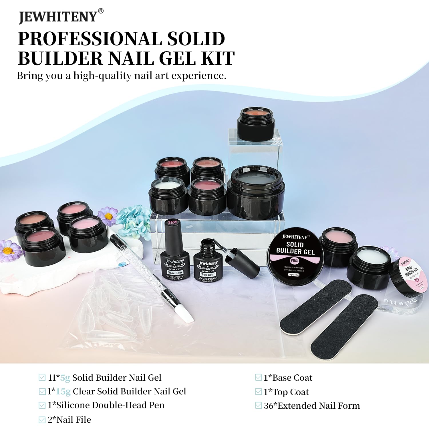 JEWHITENY 12 Colors Non-Sticky Solid Builder Gel Set:Sculpting Gel for 3D Nail Art, Extension & Nails Carving Salon-Quality Buil