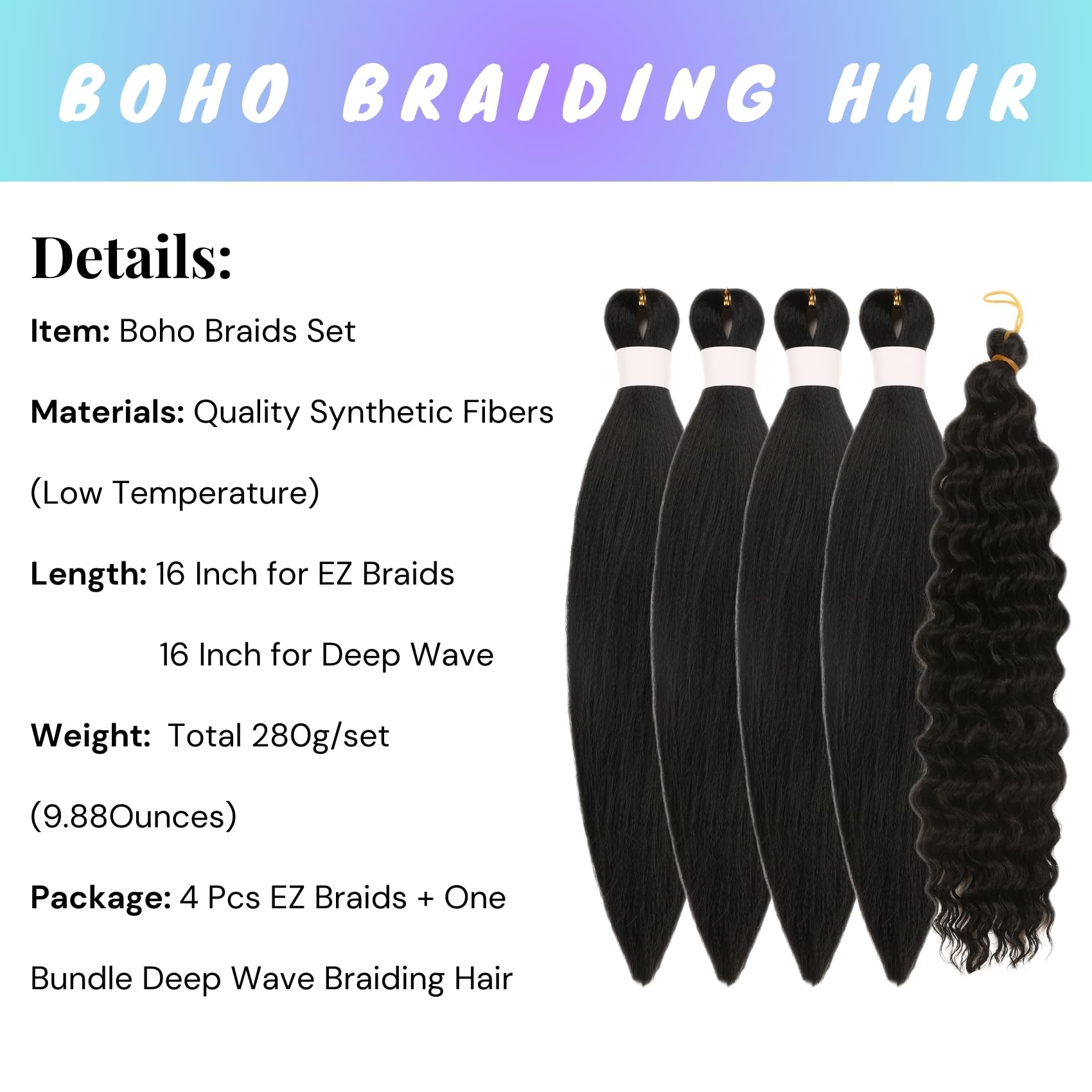 Black Braiding Hair For Boho Bob Braids Short Synthetic Prestretched Ez Braiding Hair 16Inch Deep Wave Curly Boho Crochet Hair F