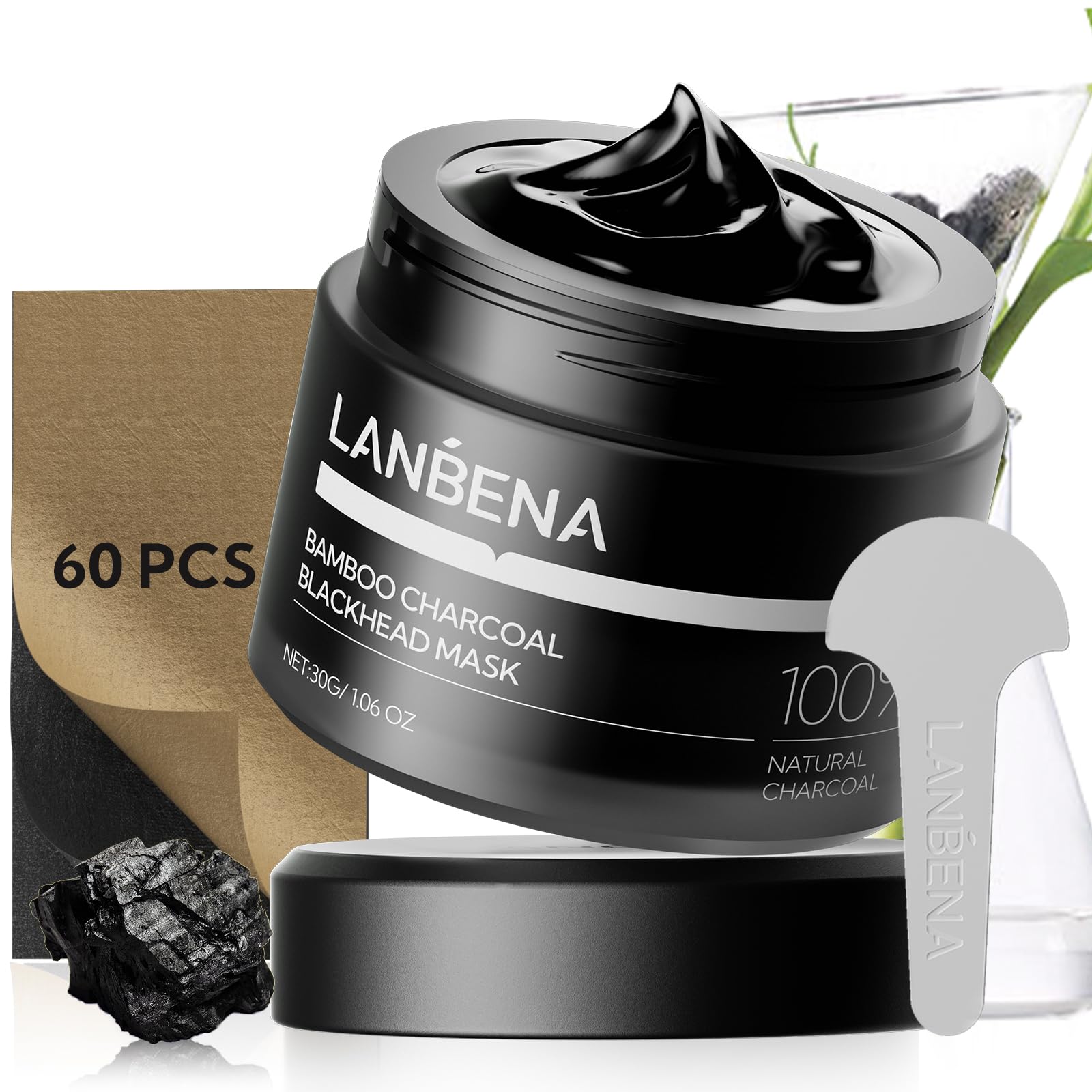 LANBENA Blackhead Remover, Bamboo Charcoal Blackhead Mask Deep Cleansing Peel off Mask & 60Pcs Nose StripsBlack Heads Remover fr