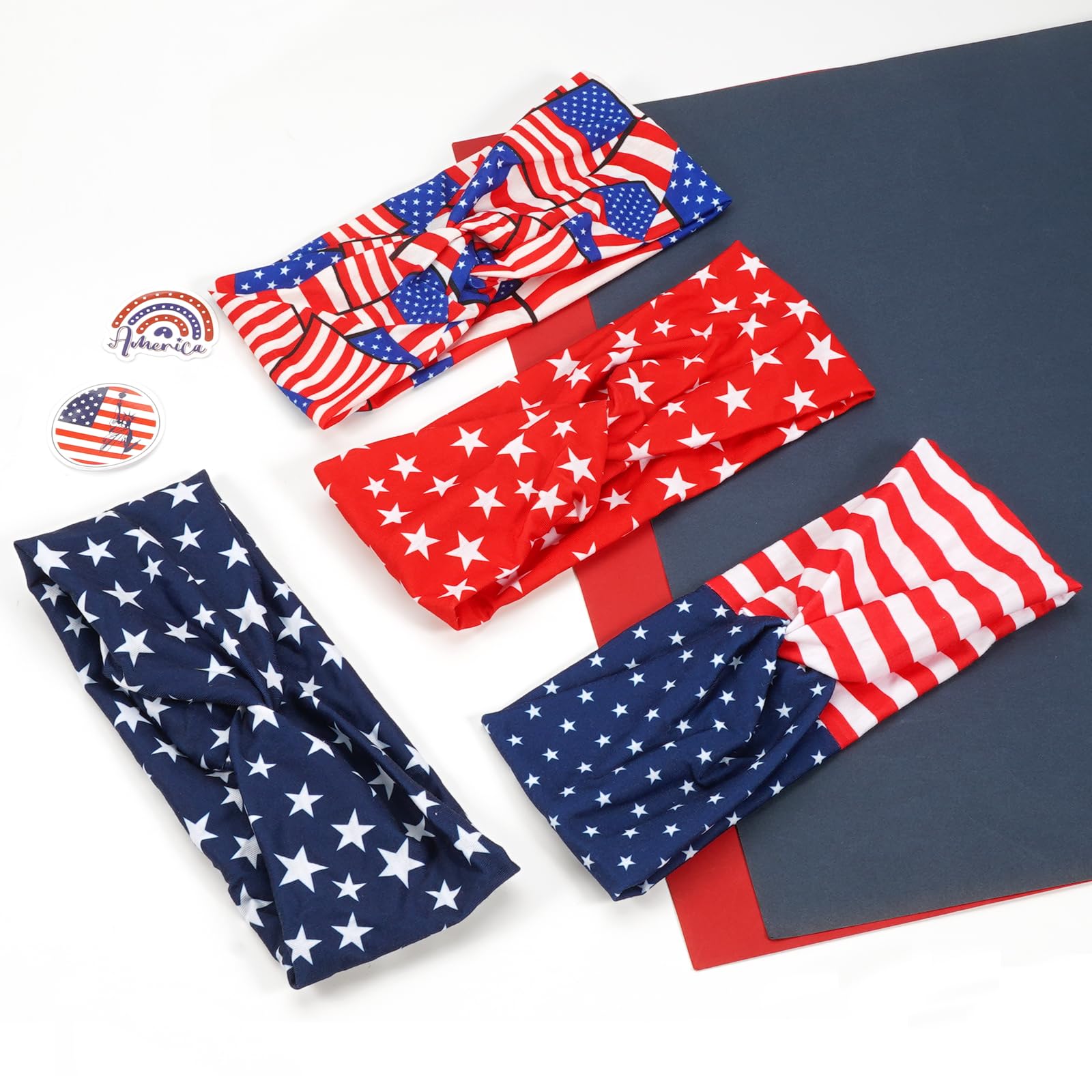 American Flag Headbands for Women Girls USA Red White and Blue Headband Twist Patriotic Knotted Striped Star Hairbands Elastic 4