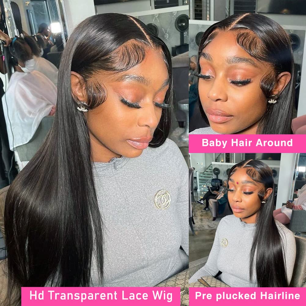 Metamuclia Hair 34 Inch Long Straight Lace Front Wigs Human Hair Pre-Plucked 180% Density 13X4 Hd Lace Frontal Human Hair Wigs F
