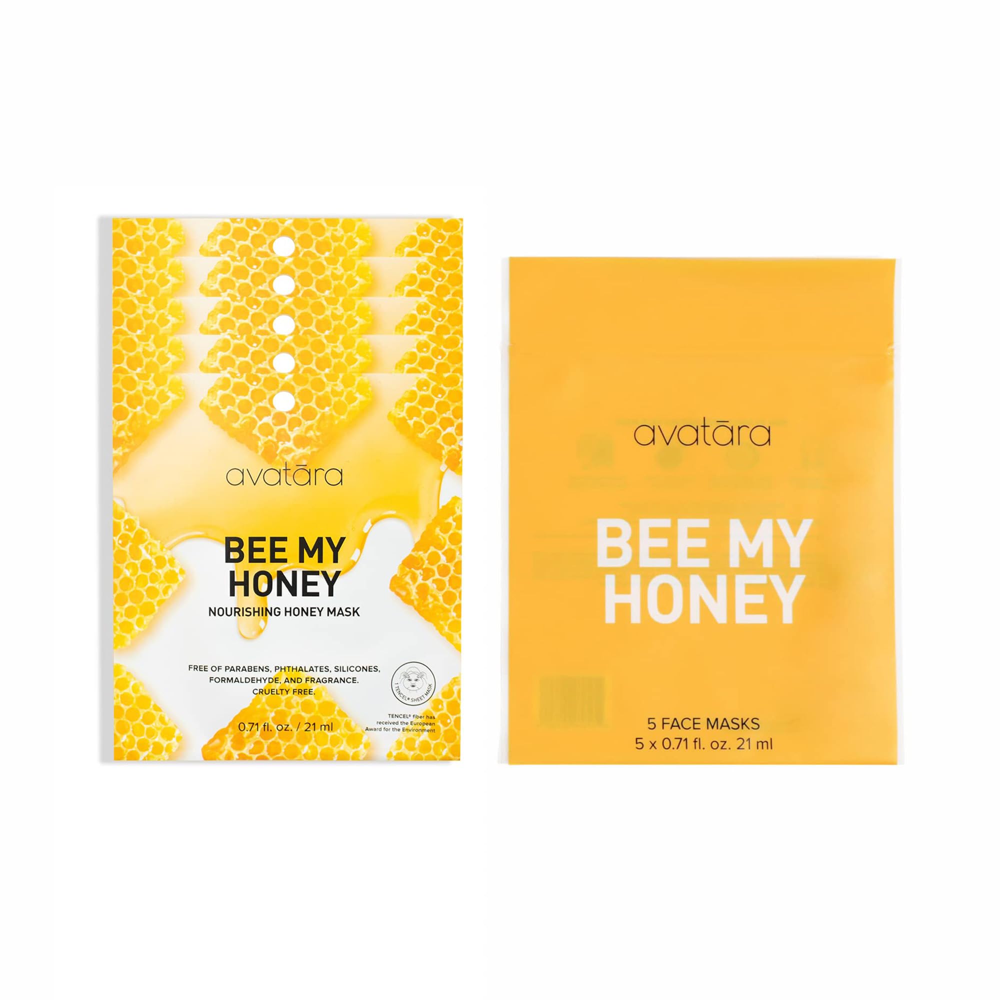 Avatara Bee My Honey Facial Mask 5 Sheets, Hydrating Sheet Masks With Honey And Sugar Cane Extract, Face Mask Skincare Beauty Es