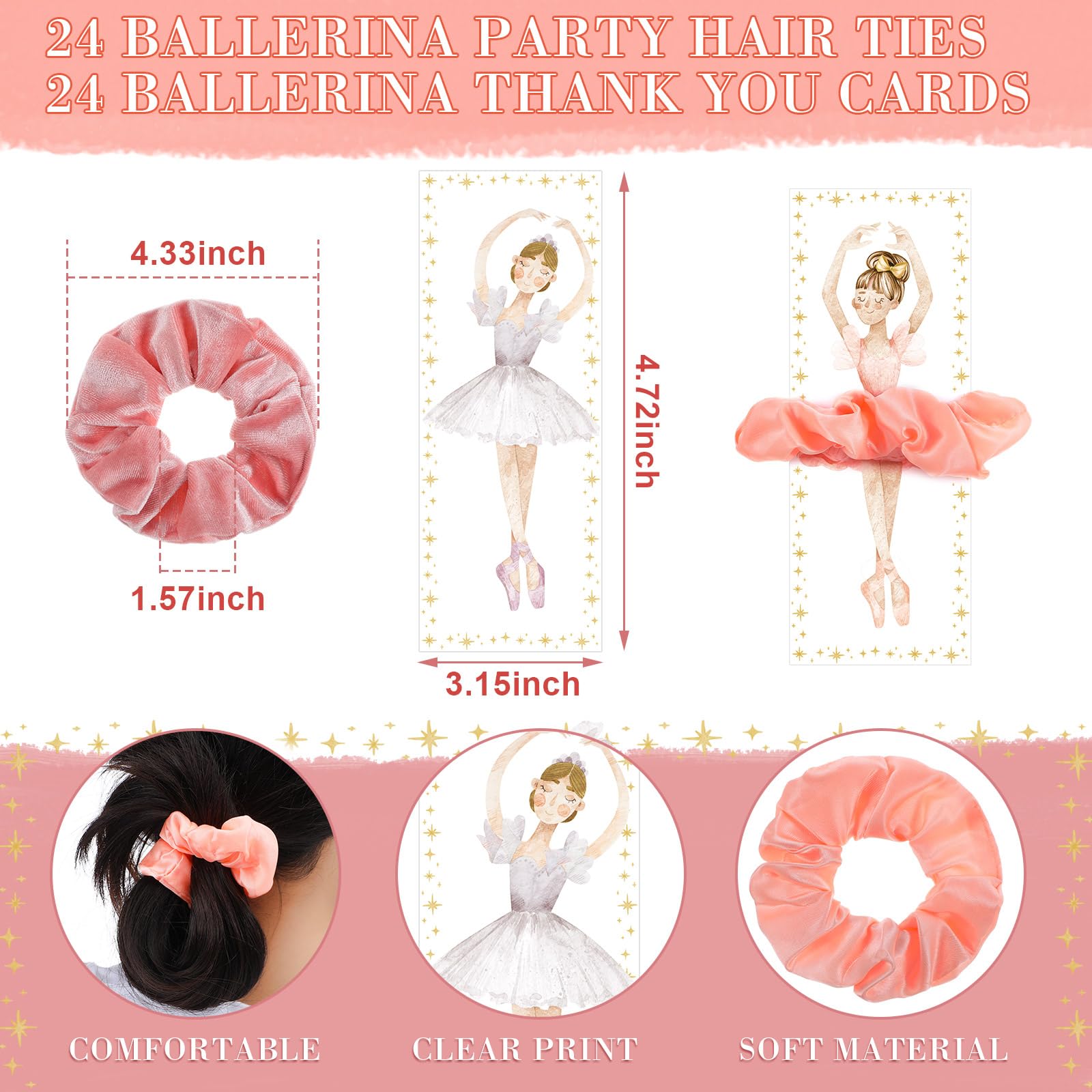 Yuxung 24 Sets Ballerina Party Favors Include 24 Women Soft Elastic Hair Ties Hair Scrunchies 24 Ballerina Thank You Cards Birth
