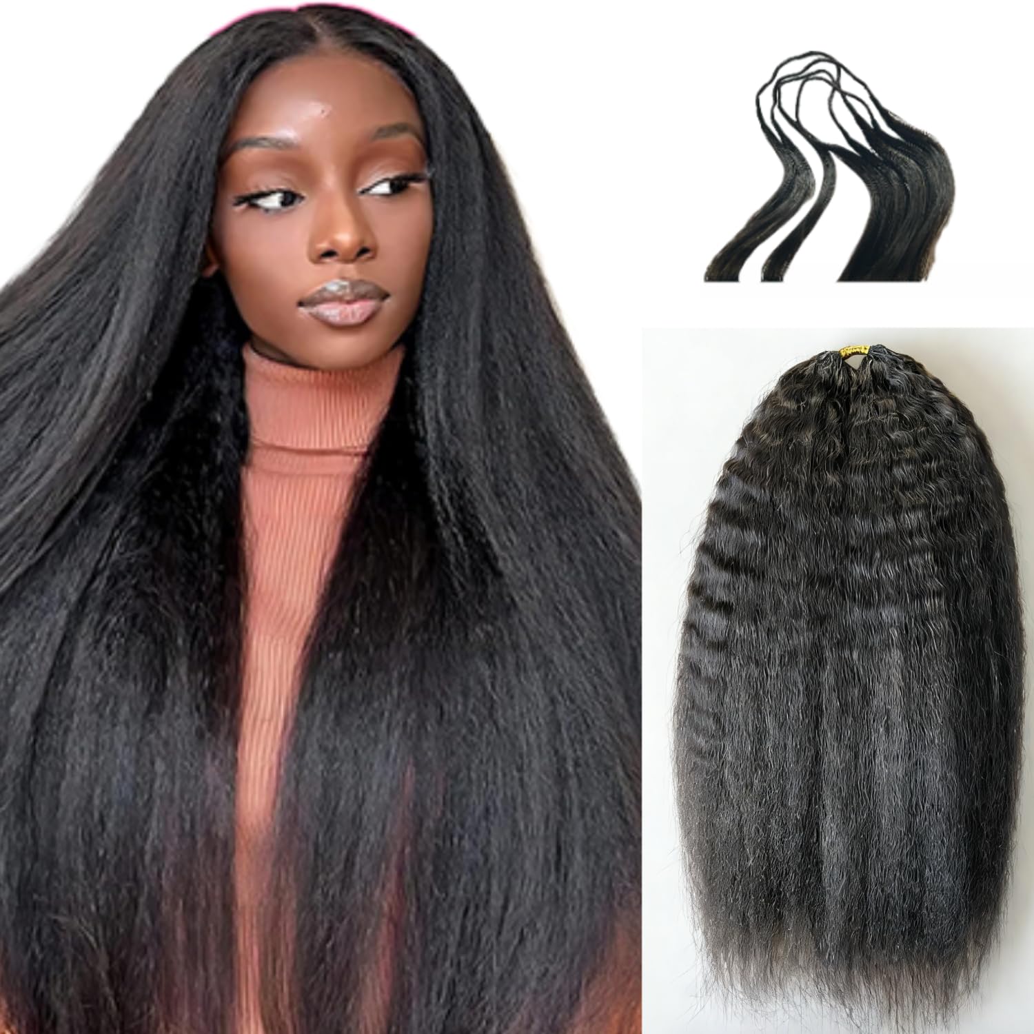 Knotless Pre-Separated Crochet Hair extensions Afro Kinky Straight hair feather crochet 100% human hair extensions for Women Nat