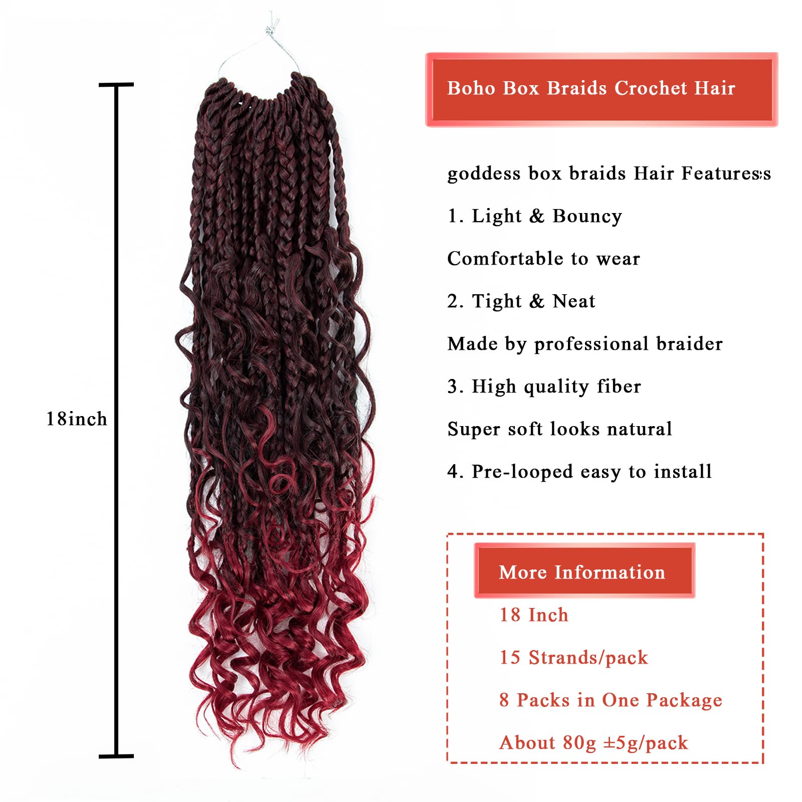 Liang Dian Goddess Box Braids Crochet Hair 18 Inch 8 Packs Boho Box Braids Crochet With Curly Ends Box Braids For Black Women Pr