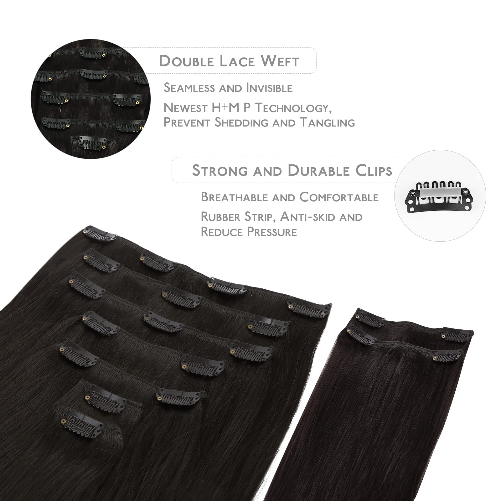 Wennalife Clip In Hair Extensions, 150G 14 Inch 9Pcs Natural Black Human Hair Extensions Thicker Clip In Hair Extensions Real Hu