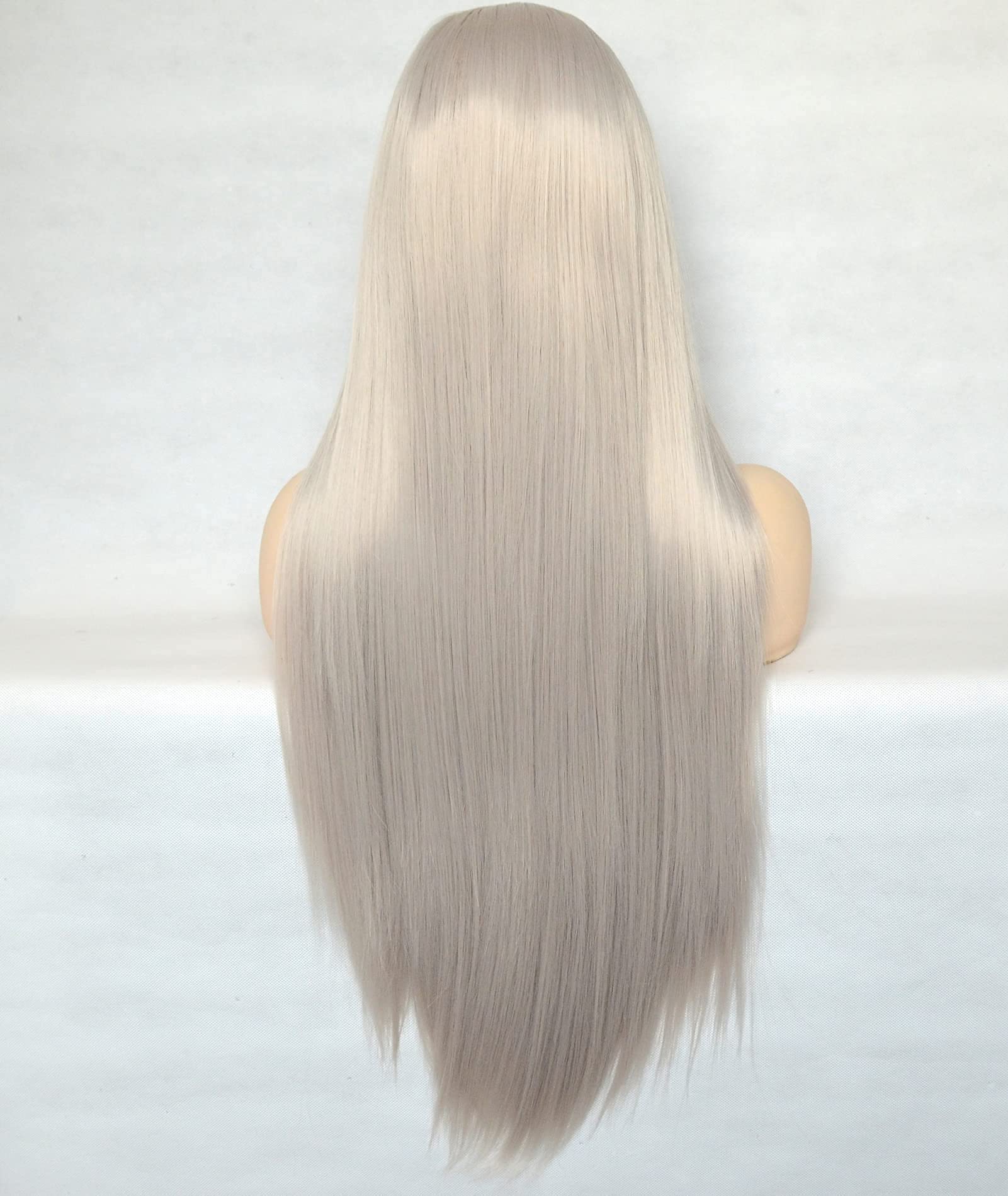 Bluple Silver Blonde Straight Lace Front Wigs Trendy Long Half Hand Tied Wig For Women Heat Resistant Synthetic Hair 22 Inches