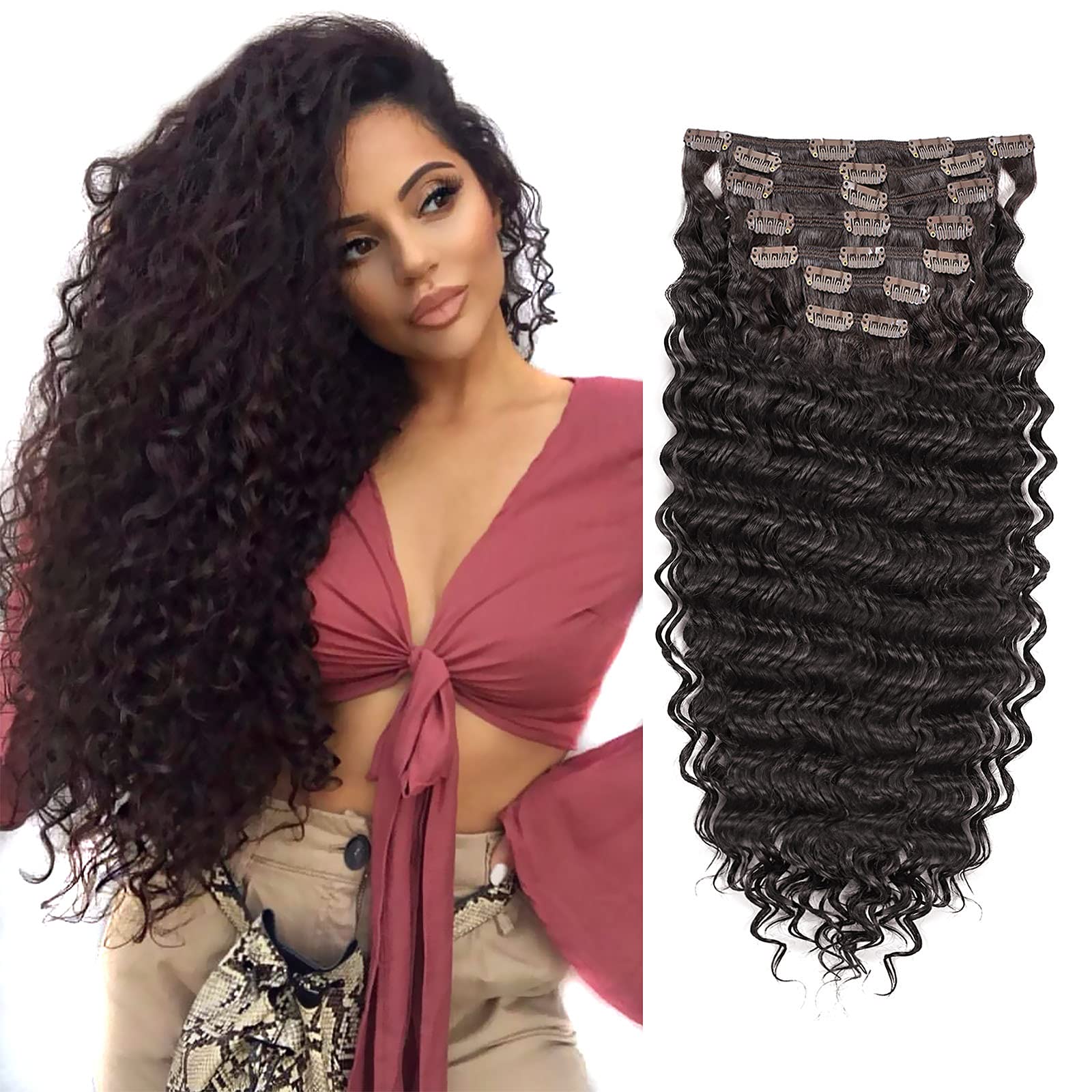 Clip in Hair Extensions Synthetic hair Clip in 140G 7Pcs/Lot Japanese Heat Resistant Fiber Hairpieces Deep Wave/Body Wave/Straig