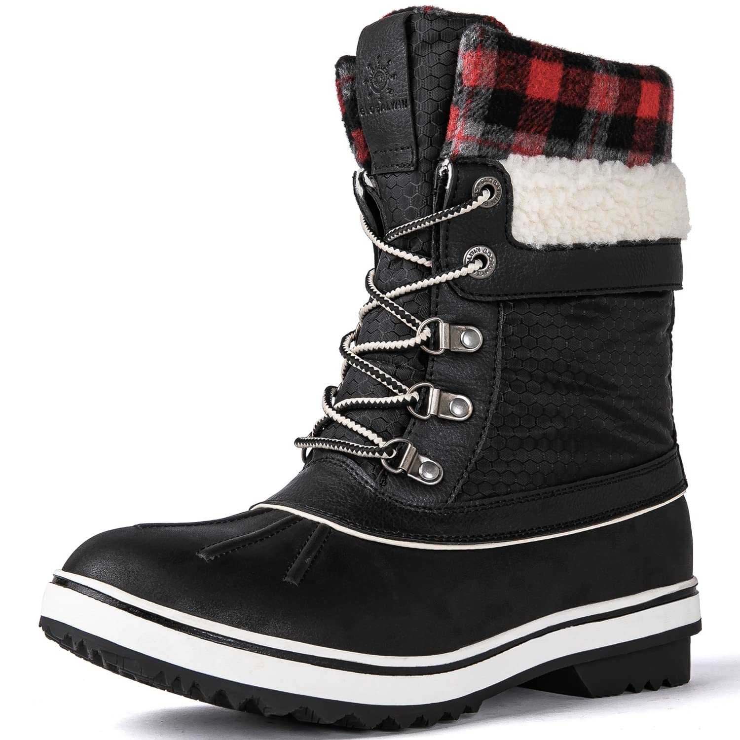 GLOBALWIN Snow Boots For Women Black Red Grey Women's Winter Boots 6.5M