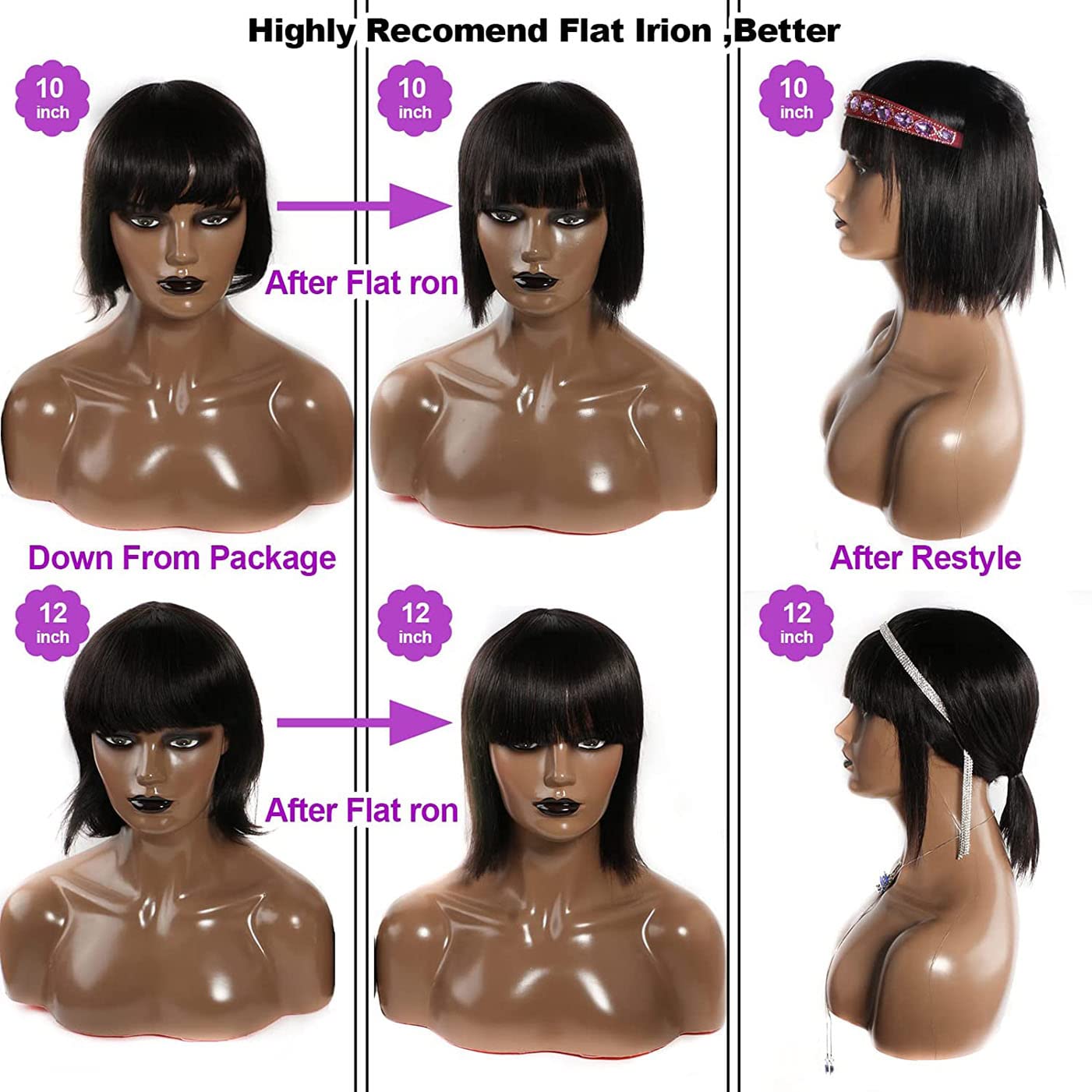 Rebasar Short Bob Wig With Bang Human Hair Wigs For Black Women Human Hair Glueless 12 Inch None Lace Front Wigs Brazilian Virgi