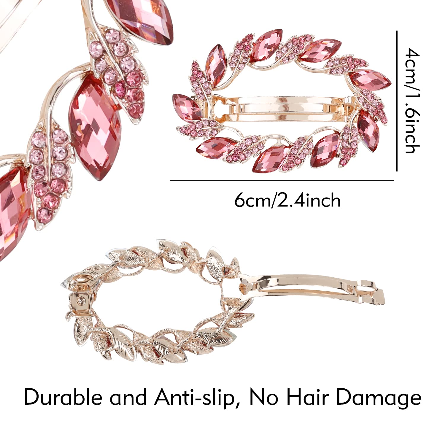 Insowni 4 Pack Gold Glitter Sparkly Jeweled Gems Korean Decorative Rhinestones Crystals Leaf Metal French Barrettes Alligator Sn