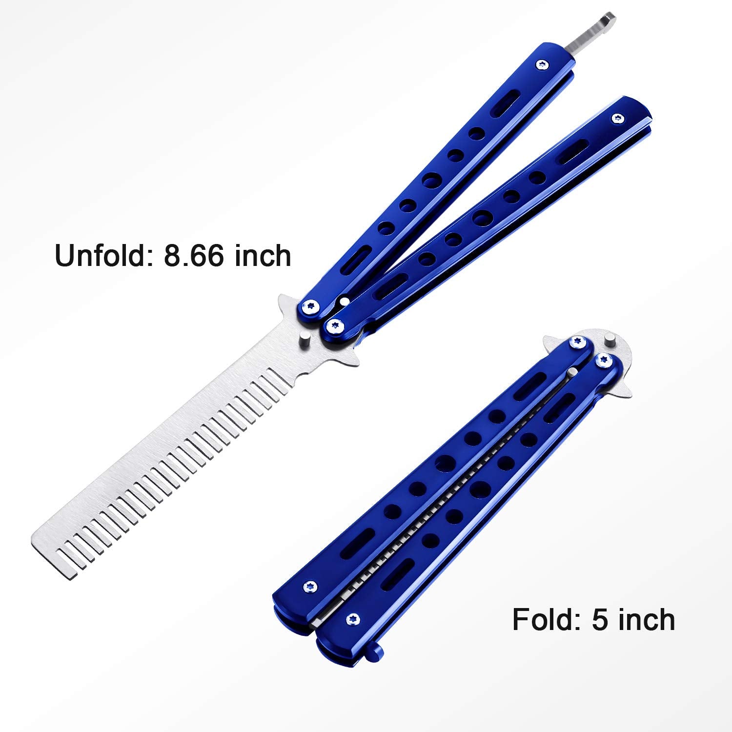 2 Pieces Combs Stainless Steel Folding Practice Combs Hair Styling Tools For Sport Outdoor Use (Blue)