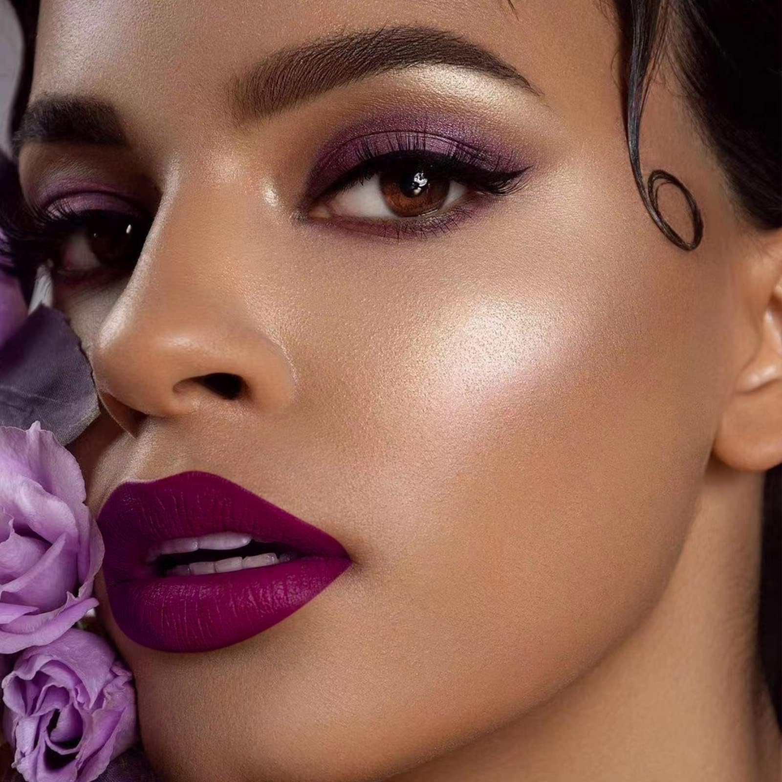 Maki Yika 3Pcs Matte Liquid Lipstick Set, Purple Plum Pink Lipstick Long Lasting Smudge Proof Non Transfer Lip Makeup (Purple+Pl