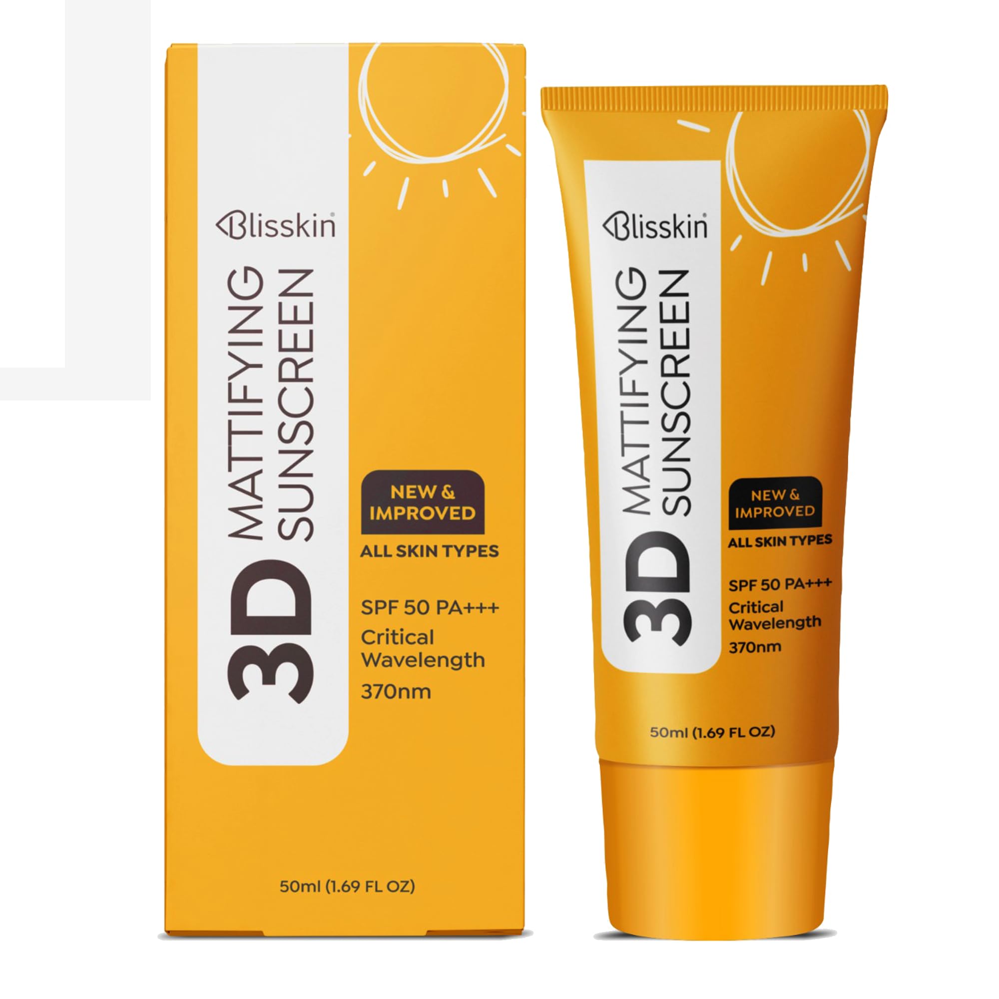 Blisskin Sunscreen Spf 50 Pa+++ | 50Ml Organic & Non Comedogenic Sunscreenspf50 | Uva, Uvb & Blue Light Protection | With Hyalur