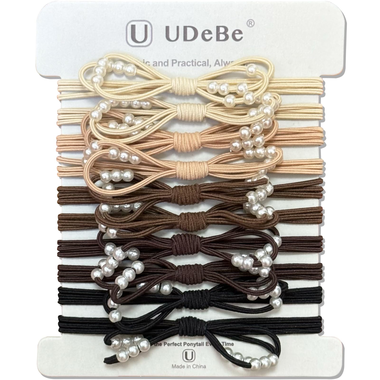 UDeBe 10 Packs Hair Ties, Bow Hair Ties with Faux Pearl for Women - Thin Elastic Hair Bands Ponytail Holders Hair Accessiories