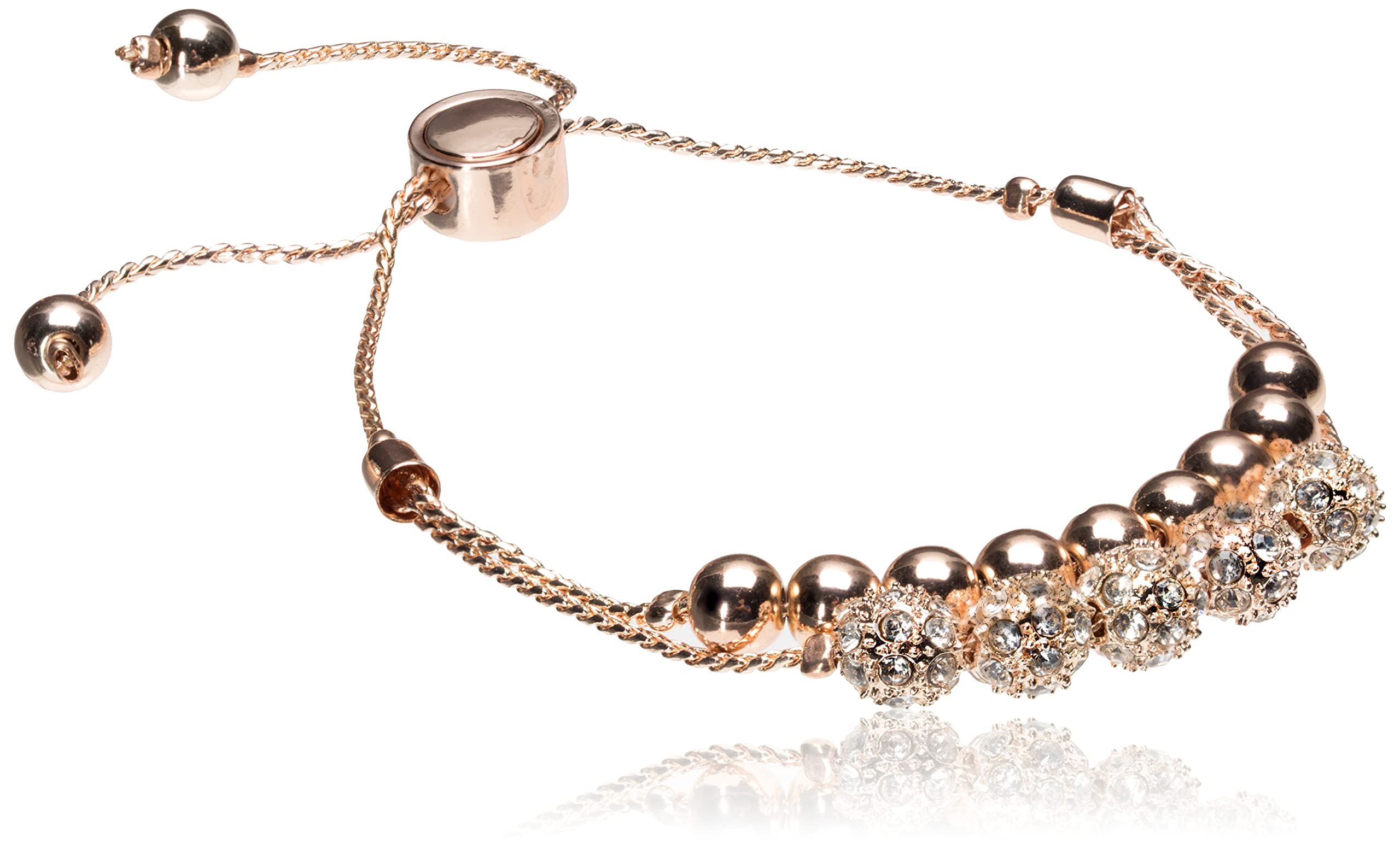 GUESS Rose-Gold-Tone Two Row Slider Bracelet with Metal and Crystal Pave Beads