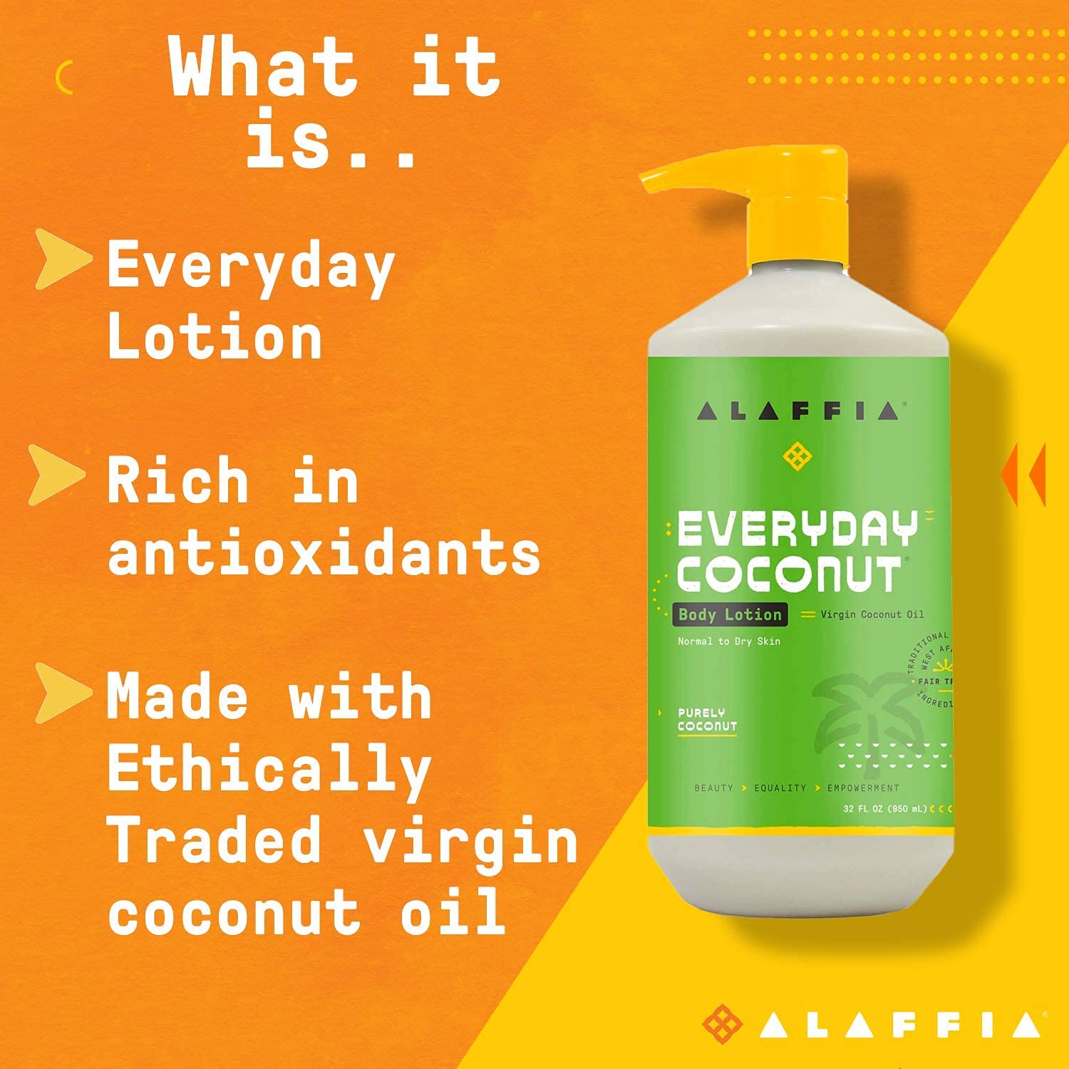 Alaffia Everyday Coconut Hydrating Body Lotion, Normal to Dry Skin, Moisturizing Coconut Oil is Support for Soft & Supple Skin,
