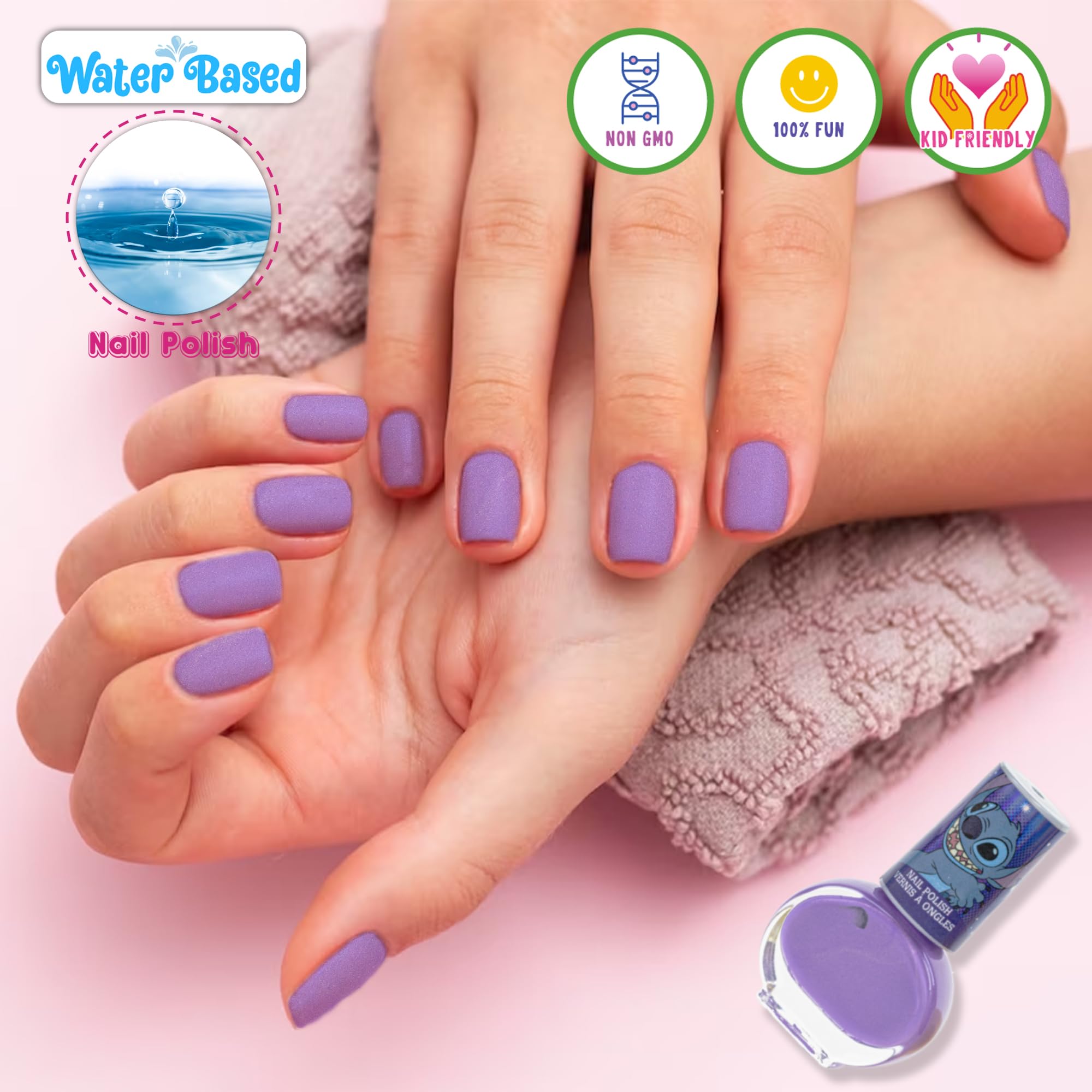Disney Stitch Non-Toxic Peel-Off Water-Based Safe Quick Dry Nail Polish |Gift Kit Set for Kids Tweens Girls, Shimmer and Opaque