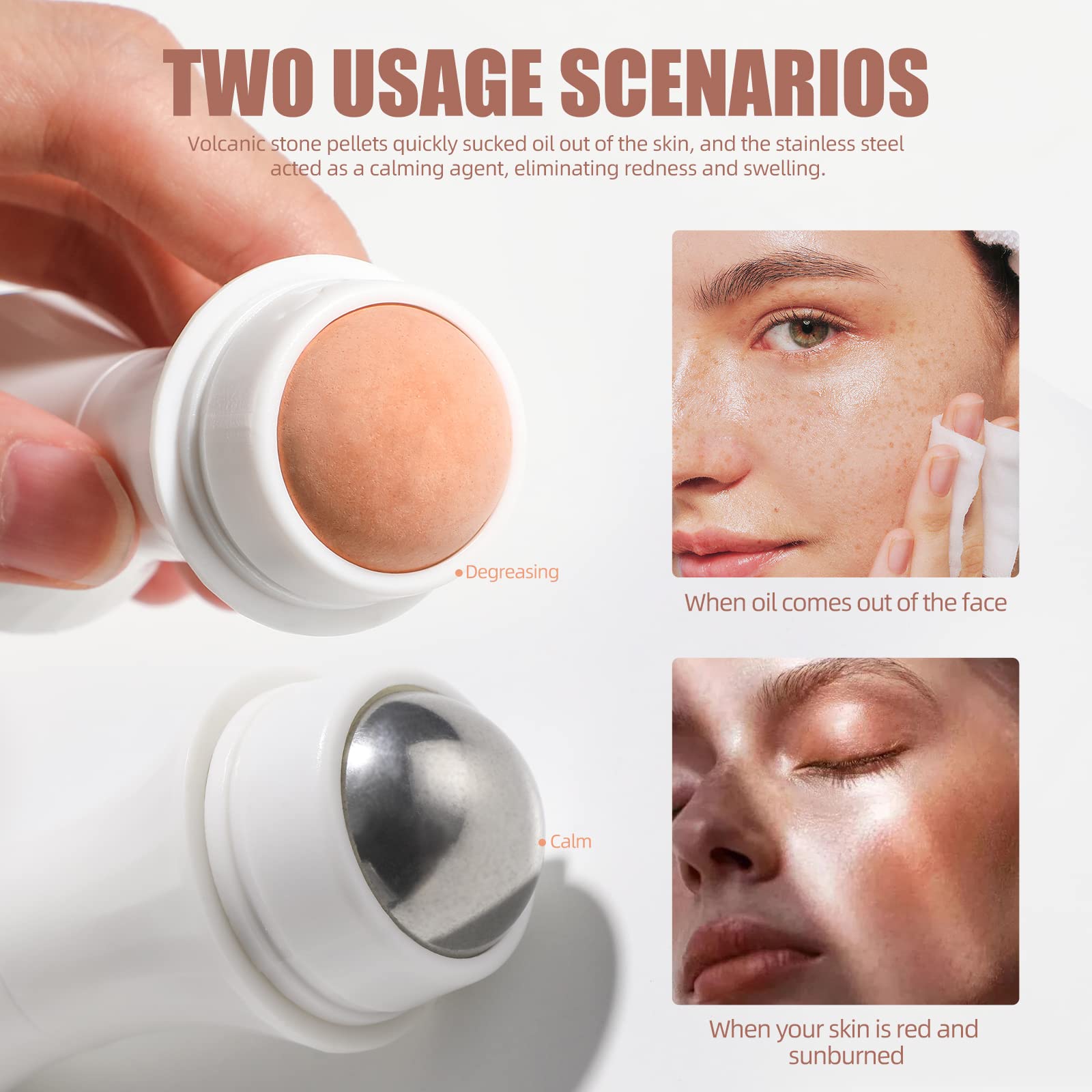 Jpnk Oil Absorbing Volcanic Roller, Portable Reusable Oil-Resistant Face Roller, Oil Control Natural Stone Facial Tool, Suitable