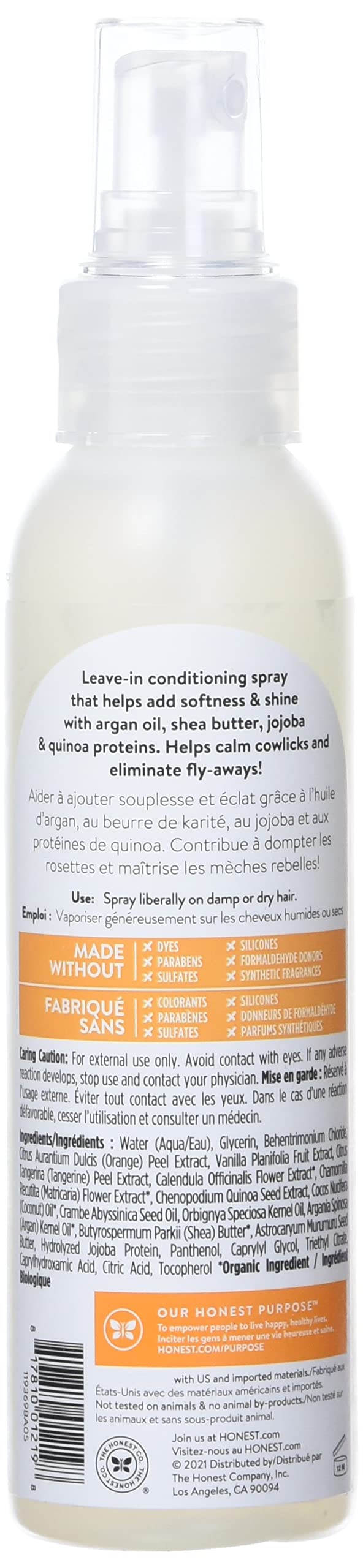 The Honest Company Everyday Gentle Conditioning Detangler - Sweet Orange Vanilla Kids Conditioner, (H02Mst00V2Res)