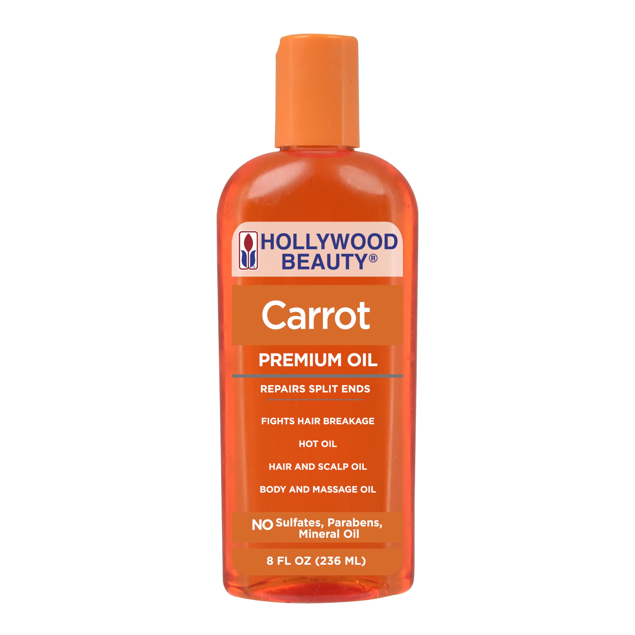 Hollywood Beauty Carrot Hair Oil, 8oz Bottle, Hair, Scalp, Skin, Nail, & Massage Oil, Helps Repair Damaged Hair & Skin, Can be U