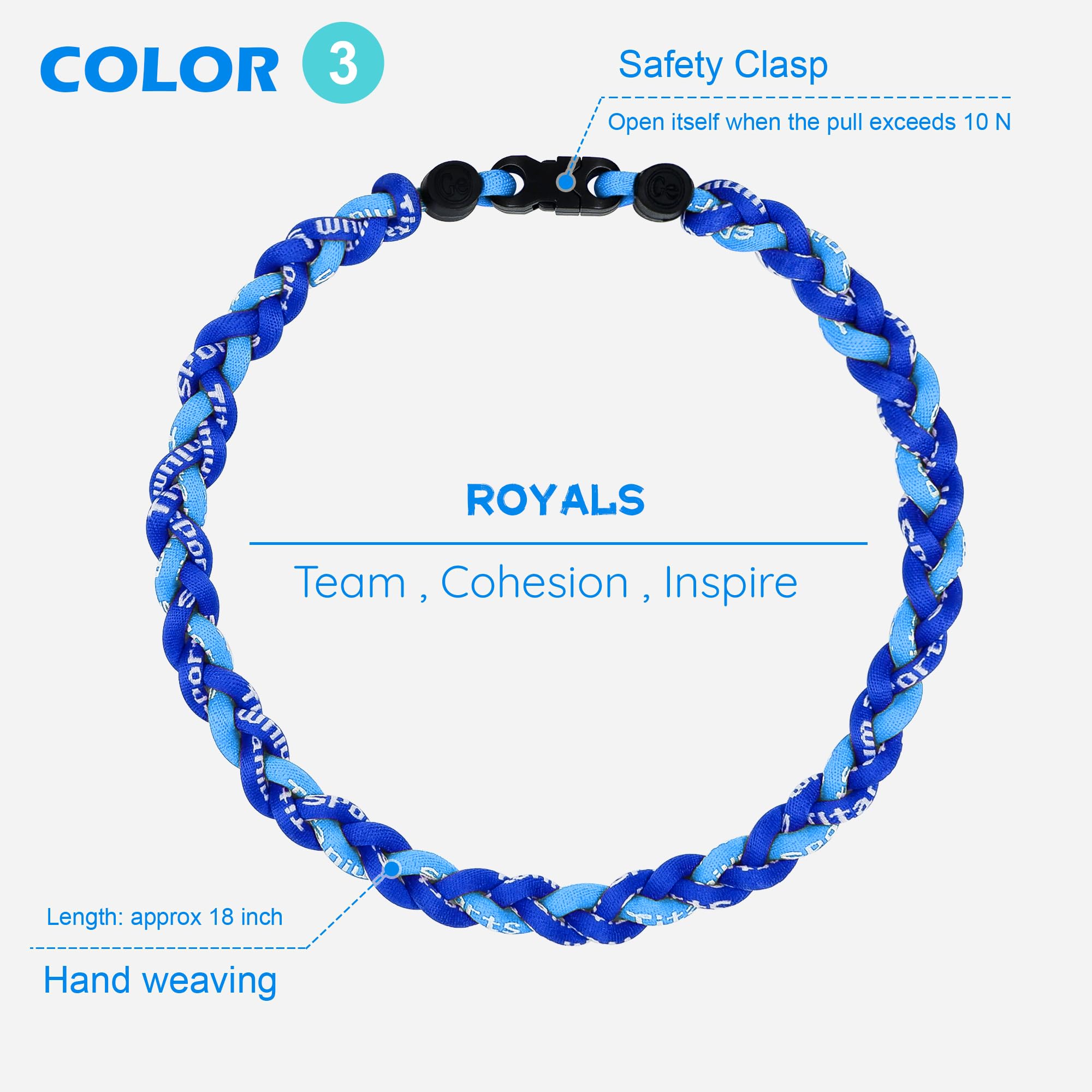 SUPBOMM 3 pcs Baseball Rope Necklaces, League Team Colors Braided Necklace, Baseball Team Gifts, Royals