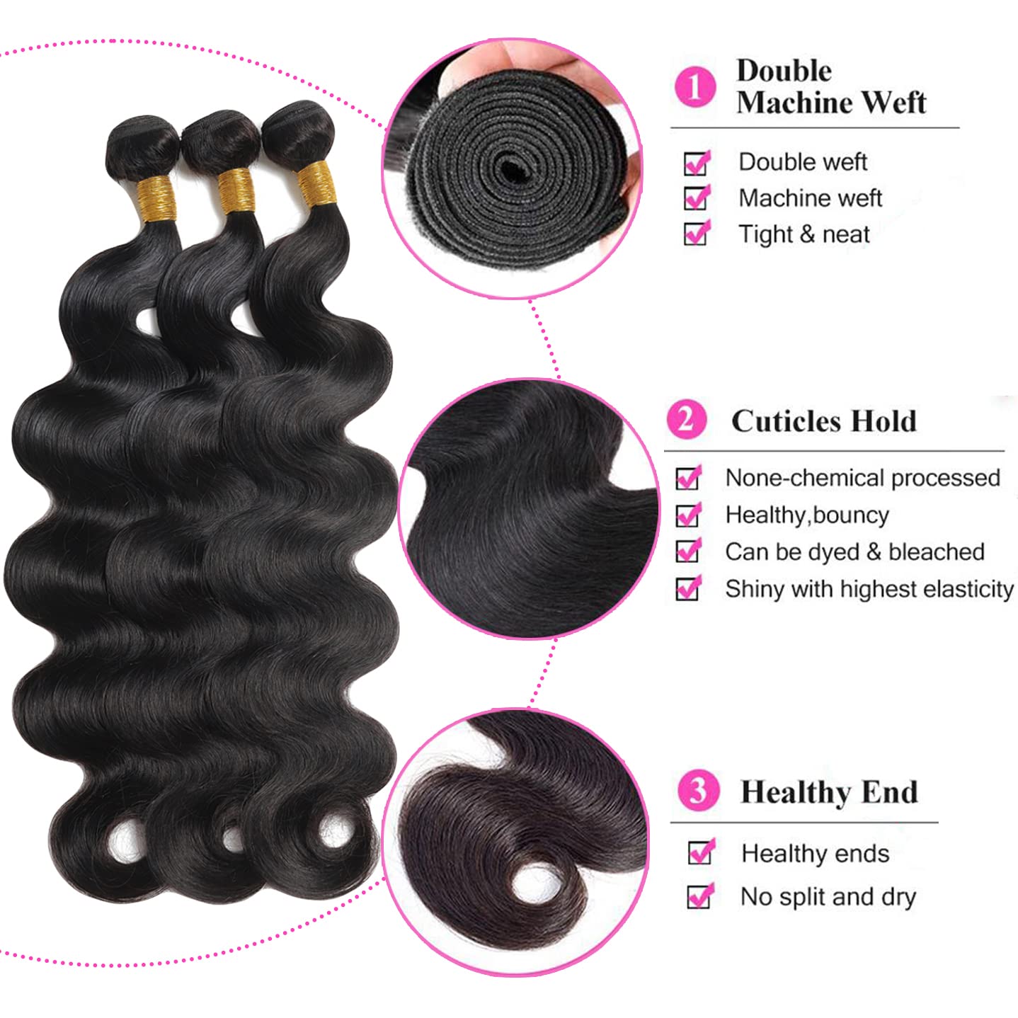 12A Brazilian Body Wave Bundles (18 18 18 Inch) Human Hair Bundles 100% Unprocessed Virgin Human Hair Body Wave 3 Bundles Human