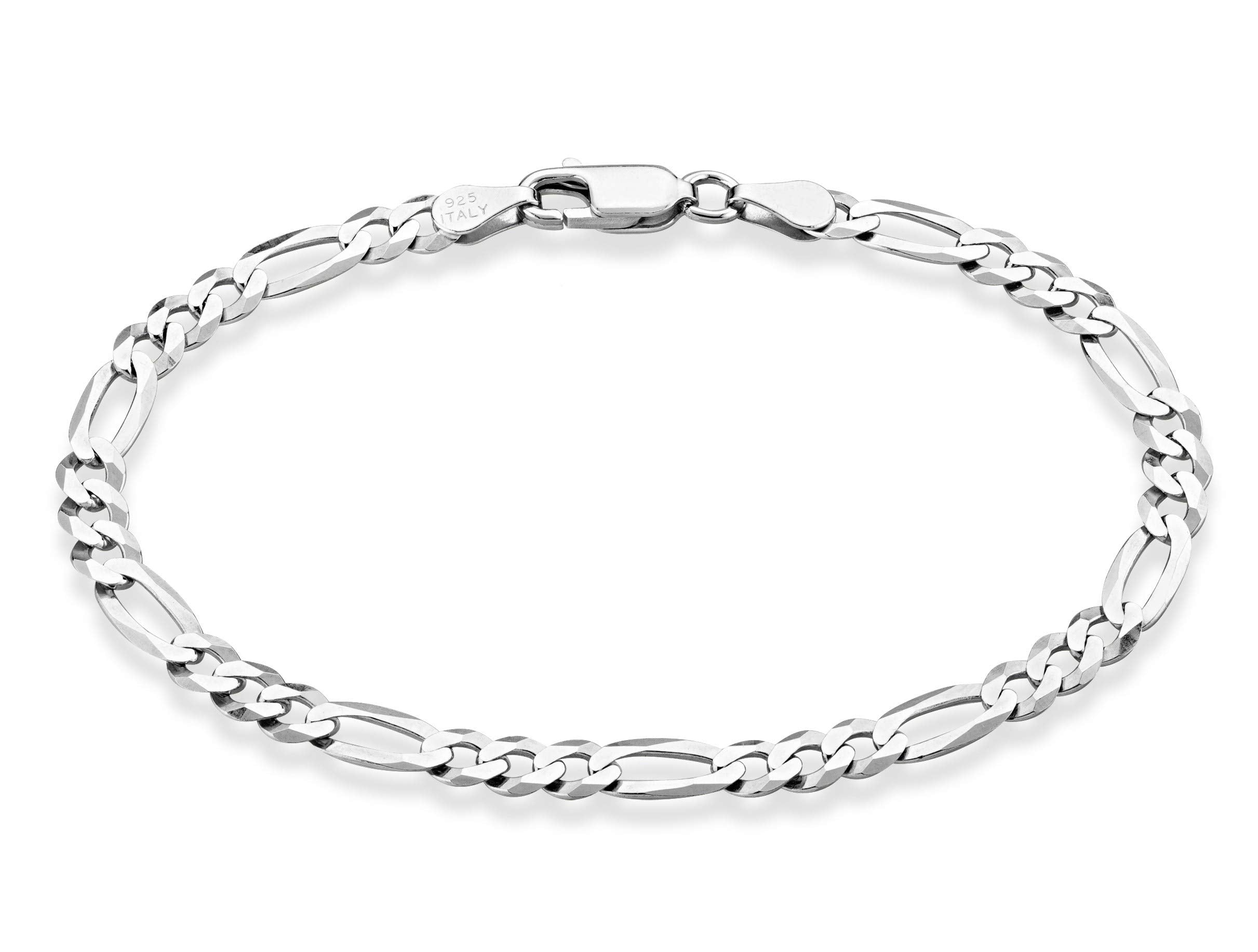 Miabella Solid 925 Sterling Silver Italian 5mm Diamond-Cut Figaro Chain Bracelet for Women Men, Made in Italy (Length 9 Inches)