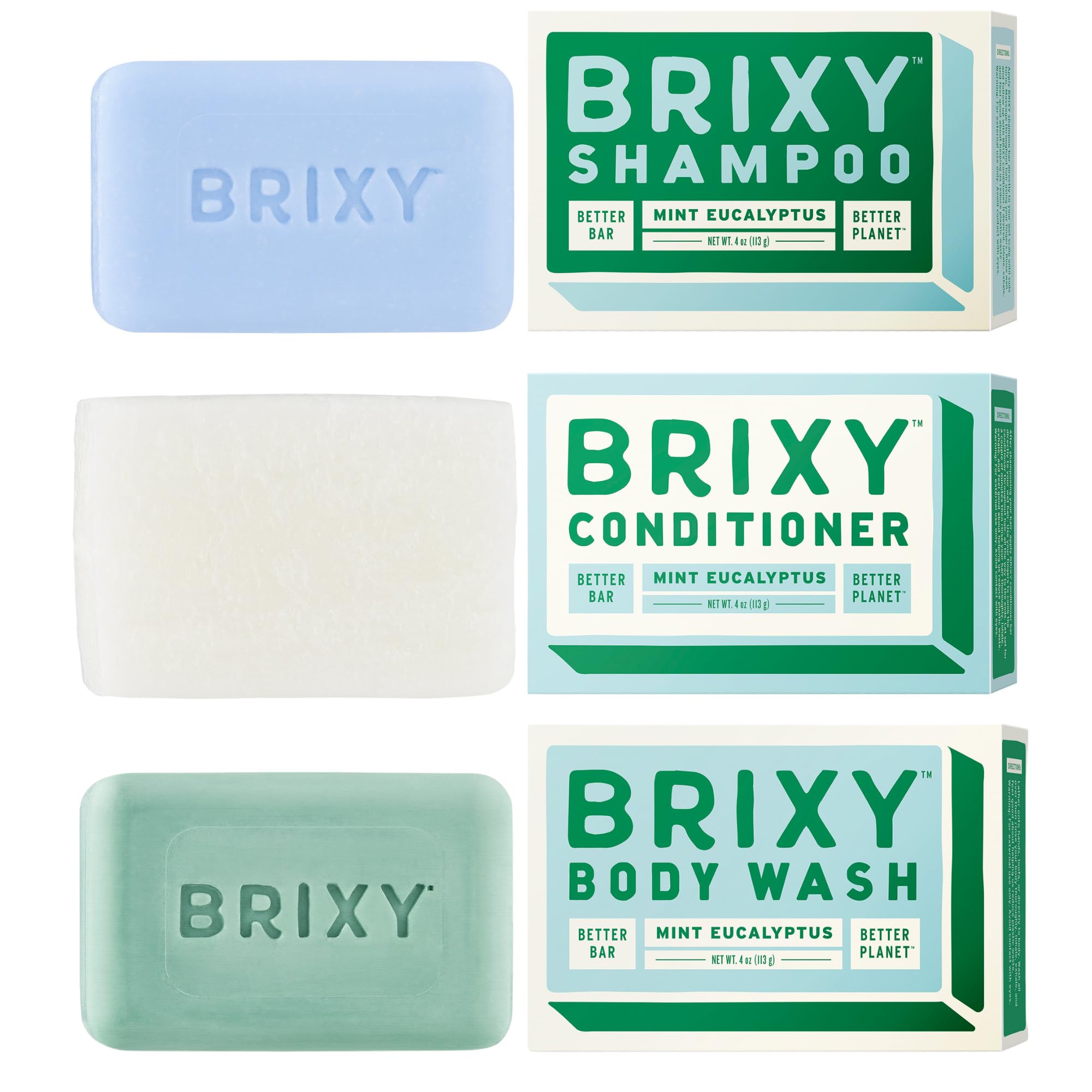 BRIXY Balancing Shampoo and Conditioner Bar Set with Moisturizing Body Wash Bar, Controls Oil & Hydrates Strands, Removes Build 