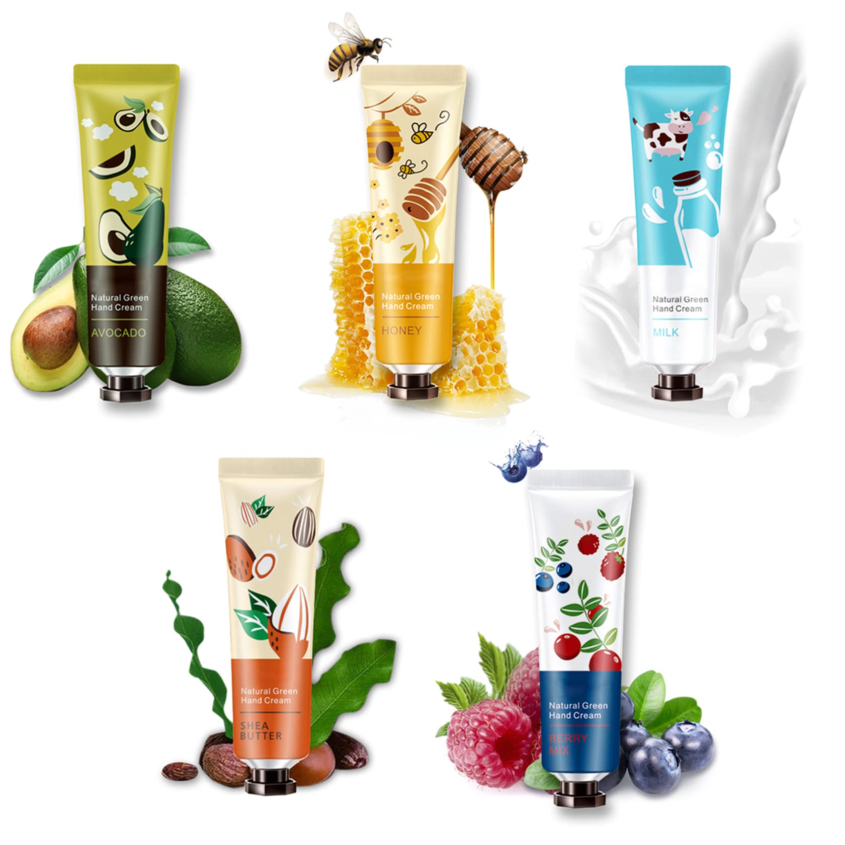 5 Pack Natural Botanical Fragrance Hand Cream Travel Gift Set for Chapped and Work Hands,Moisturizing Mini Hand Lotion Travel Si