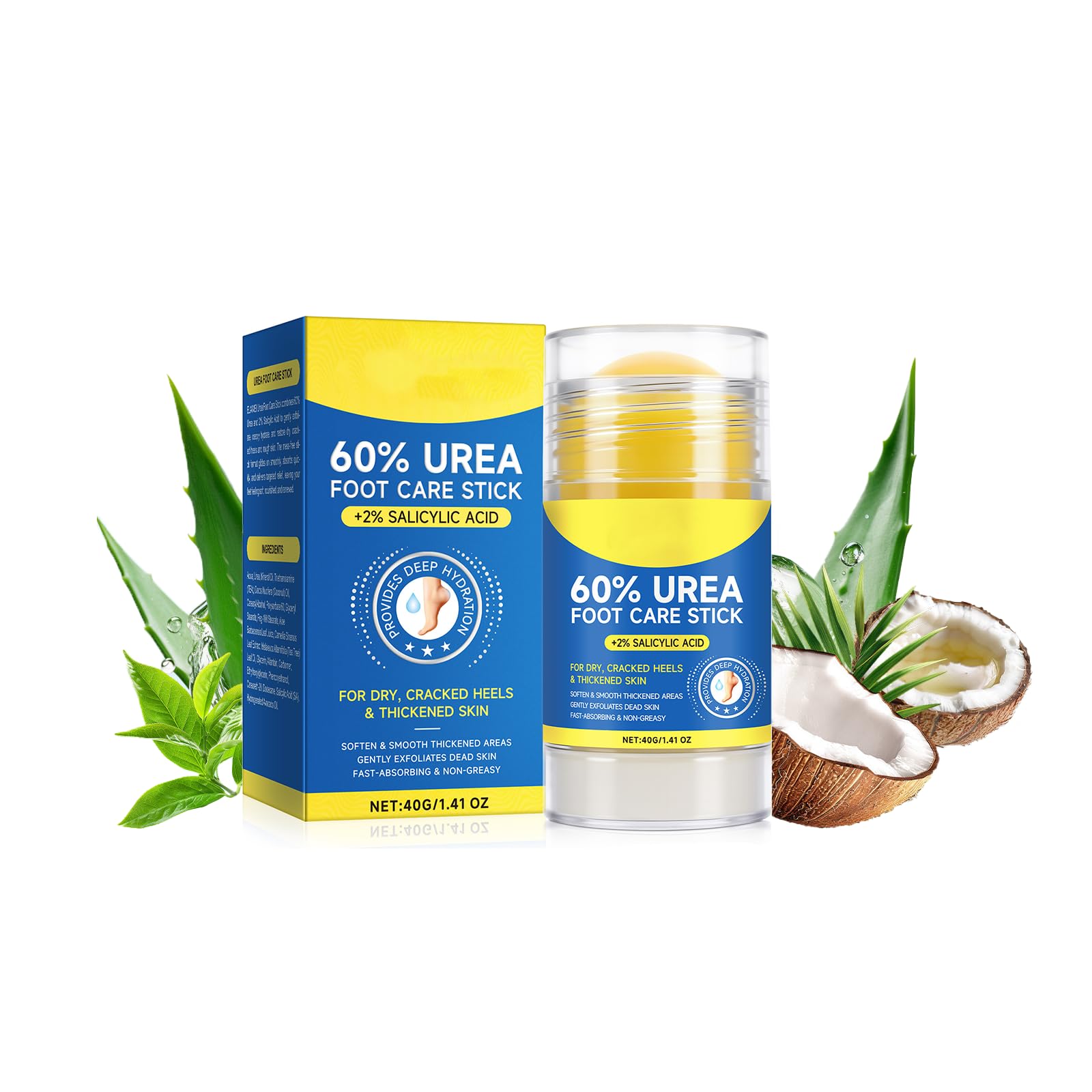 60% Urea plus 2% Salicylic Acid Foot Care Stick,Foot Cream Moisturizer for Dry Cracked Hands,Elbows,Feet,Knees,Moisturizes and N