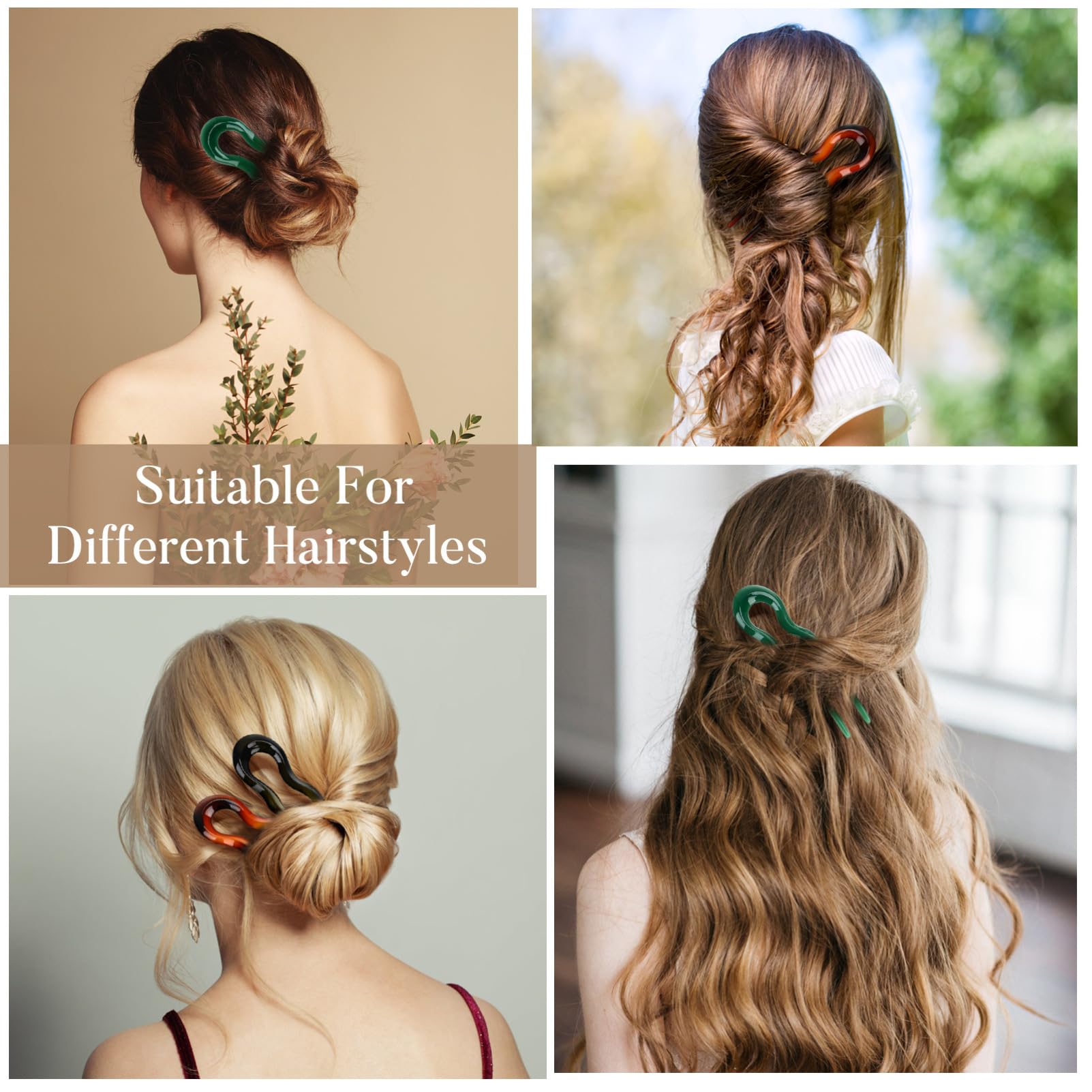 Healeved 3PCS French Hair Pins for Women French Twist Hair Pins Wavy U Shaped Hairpins Bun Hair Sticks Decorative Hair Forks for