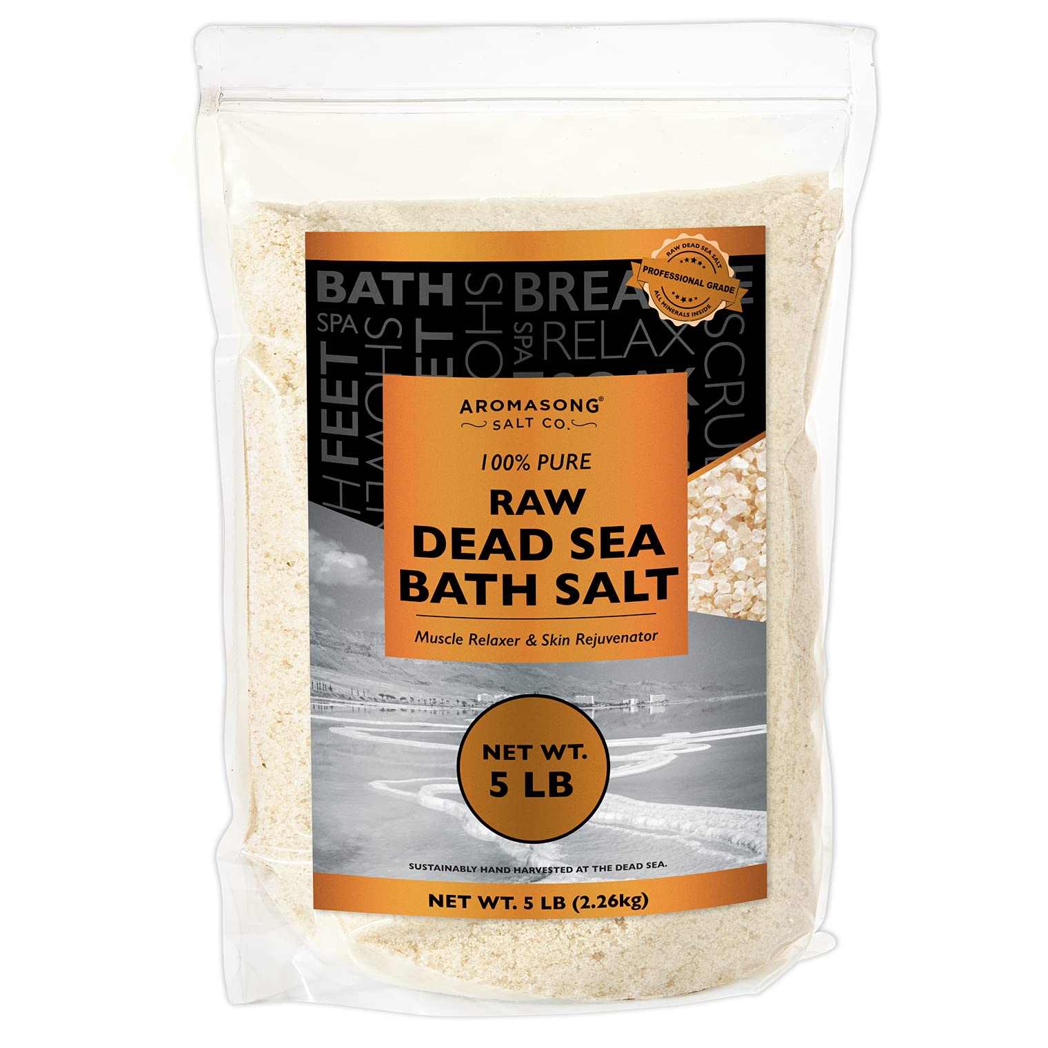 5 Lbs Raw Dead Sea Salt - Contains All Dead Sea Minerals Including Dead Sea Mud - Fine Medium Grain Bath Salt Large Resealable B