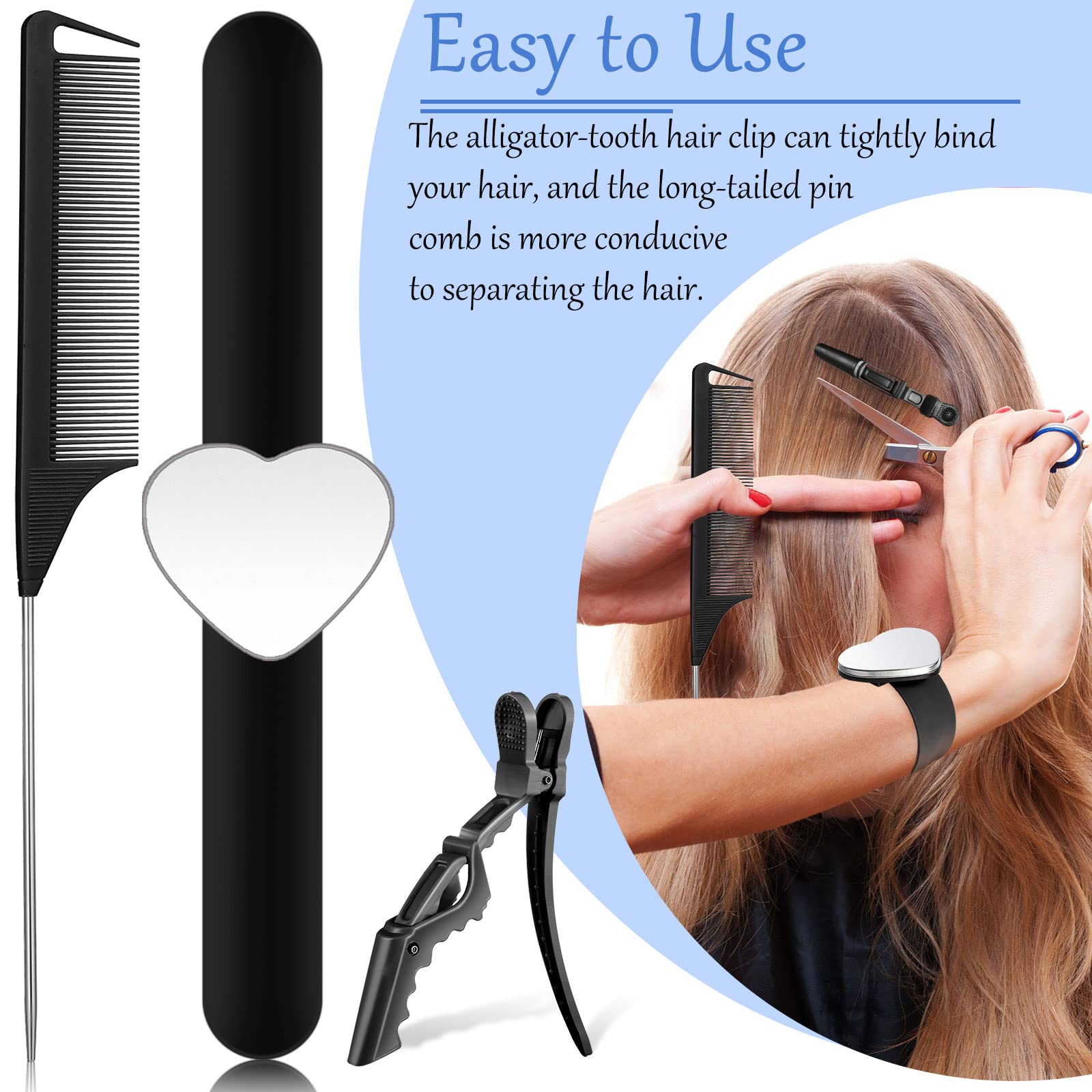 Nuenen Hair Braiding Tools 7 Pieces Kit, Includes 1 Magnetic Pin Wristband, 2 Stainless Steel Rat Tail Combs, 4 Wide Teeth Allig