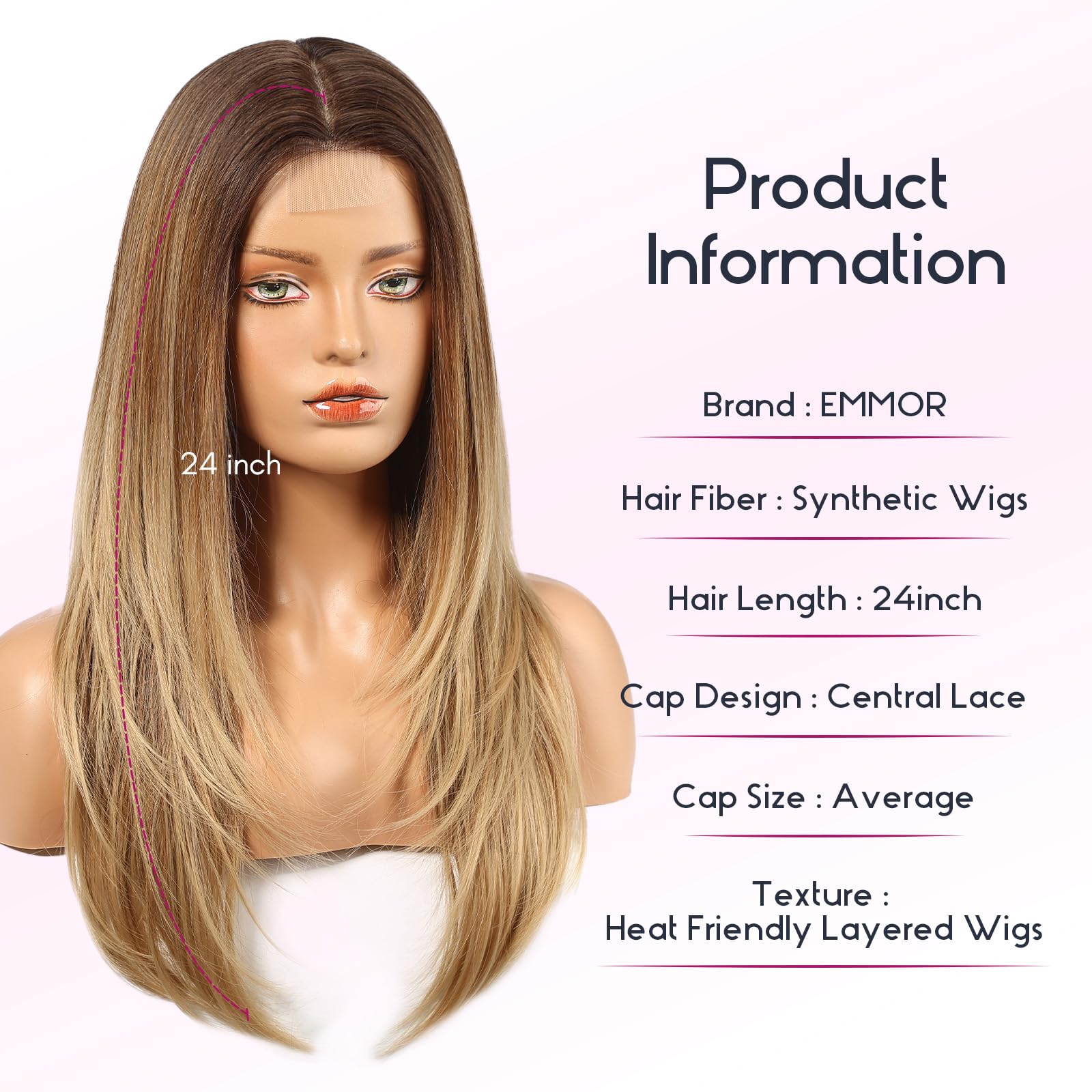 Emmor Long Layered Wigs,Natural Central Lace Bob, Premium Heat-Resistant Synthetic Straight Wigs For Women Daily Use(Ombre Blond