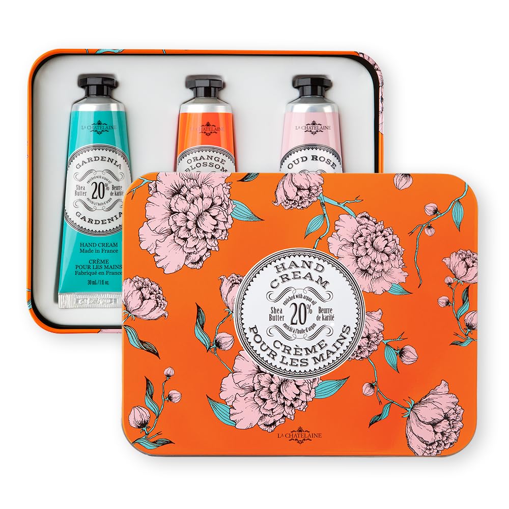 La Chatelaine Hand Cream Trio Tin, Gifts For Mom, Natural Hand Lotion Gift Set, Made In France With 20% Organic Shea Butter, Nou