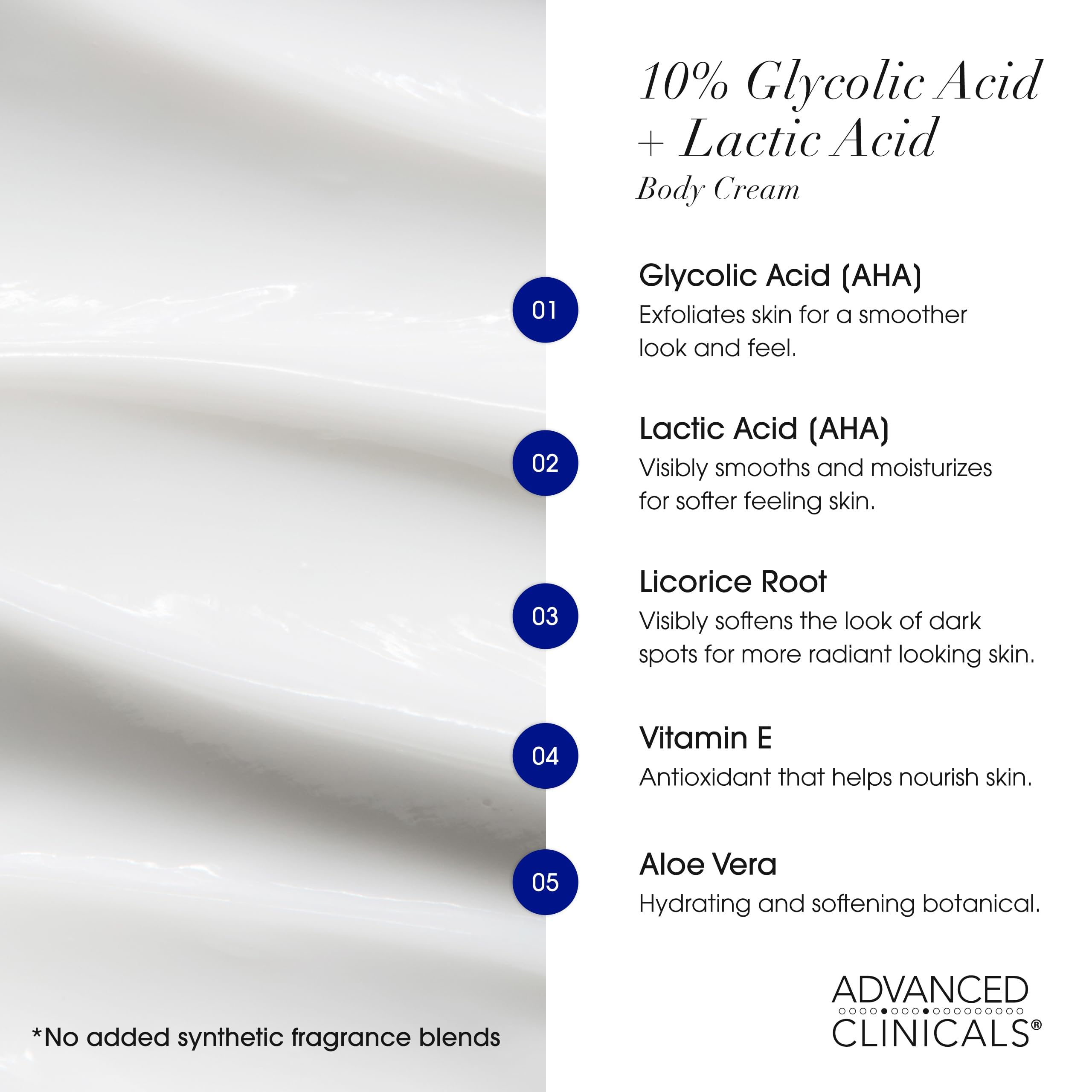 Advanced Clinicals 10% Glycolic Acid + Lactic Acid Lotion Exfoliant Moisturizing Cream With Hyaluronic Acid Moisturizer | AHA Ex