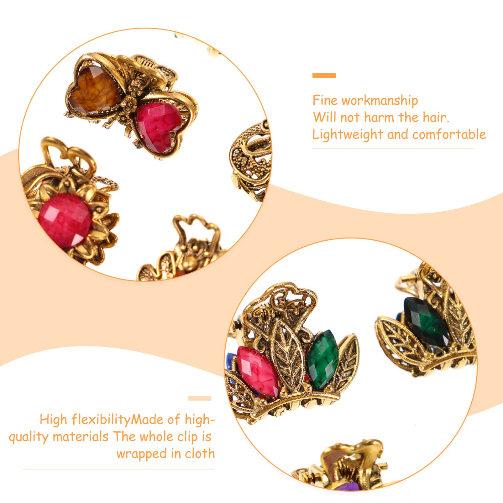 SOLUSTRE Small Metal Claw Clips With Rhinestone Crystal - Vintage Jaw Clips for Daily Use (12Pcs, Random Colors)