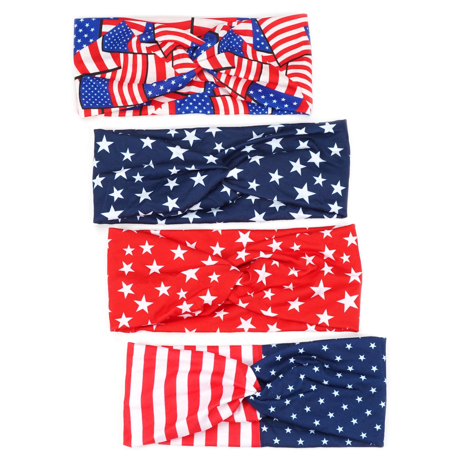American Flag Headbands for Women Girls USA Red White and Blue Headband Twist Patriotic Knotted Striped Star Hairbands Elastic 4