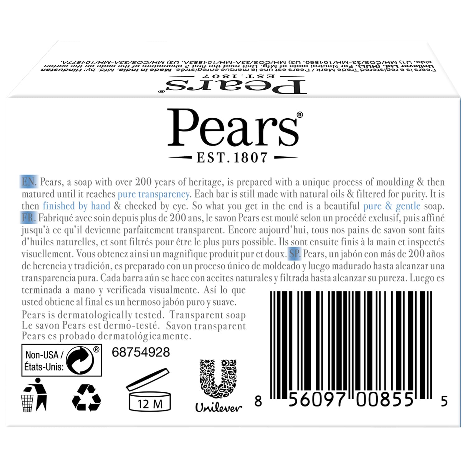 PEARS Soap, Face & Body Soap, Mint Extract - Pure & Gentle Bar Soap, Transparent Moisturizing Glycerin Soap for Cool & Refreshed