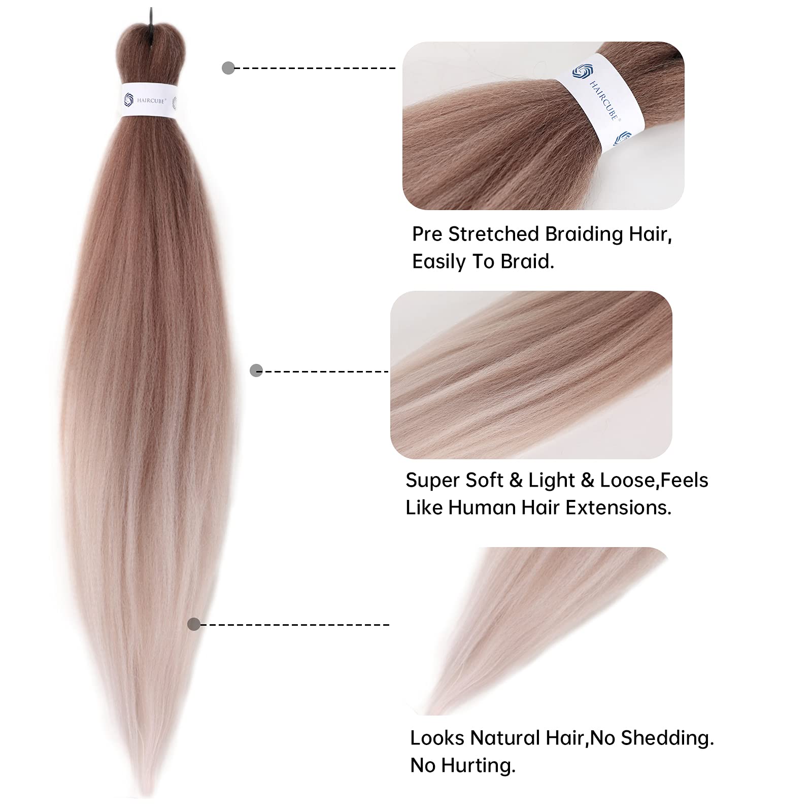 Pre-Stretched Braiding Hair Extensions 26 Inch 6 Packs Ombre Braiding Hair Hot Water Setting Professional Soft Yaki Synthetic Cr