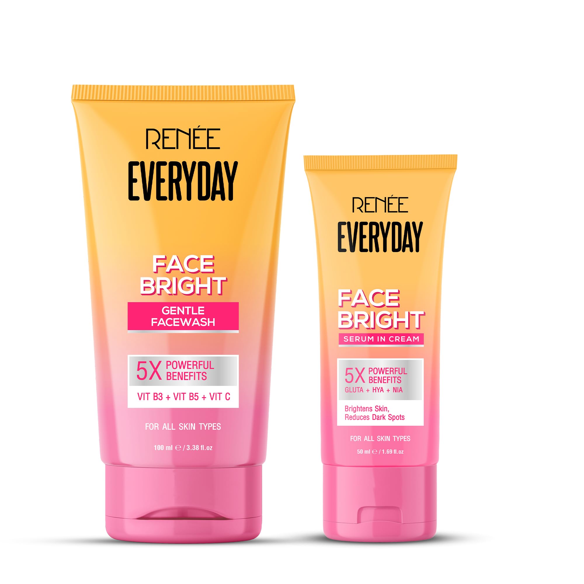 Renee Everyday Face Bright Combo | Facewash With Vitamin B3, B5 & C For Brightening & Oil Control | SerumInCream With Niacinam