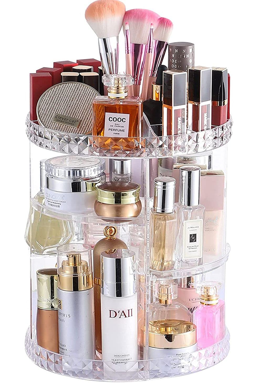 Cq Acrylic 360 Degree Rotating Skin Care Organizer Countertop For Vanit,Adjustable Make Up Holder Height,Clear Plastic Spinning