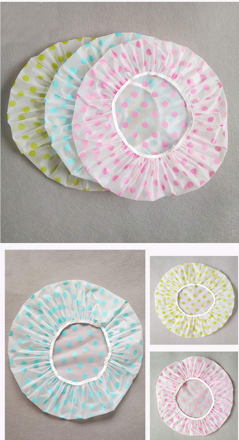 Tcotbe 6 Pieces Waterproof Eva Plastic Shower Cap,Elastic Reusable Bathing Cap,Beauty Salon Spa Lace Elastic Band Flower Printed